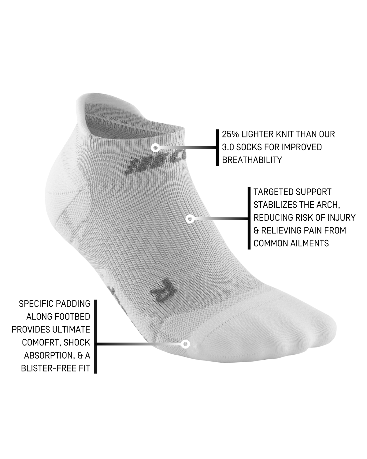Ultralight No Show Compression Socks, Men, Carbon White