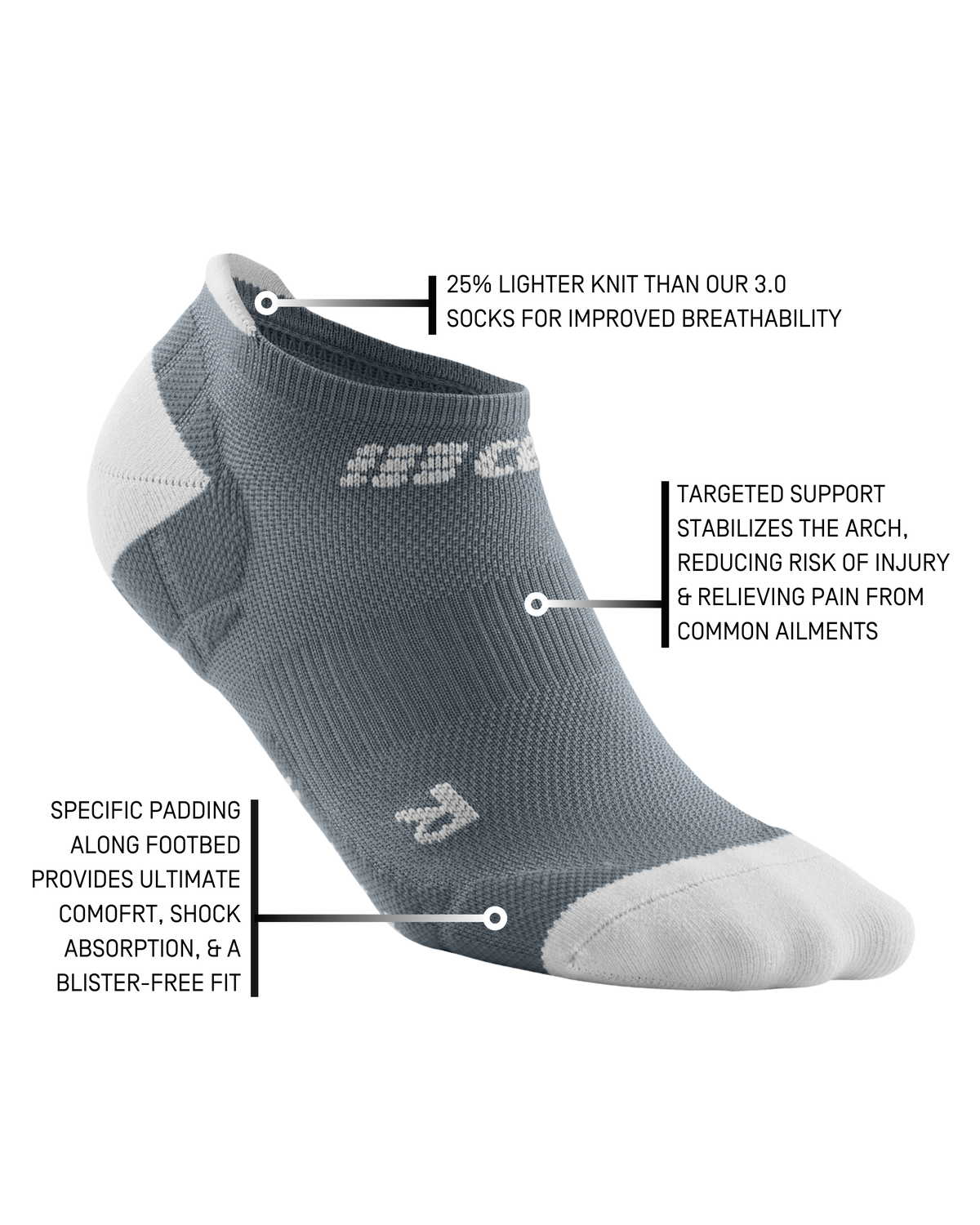 Ultralight No Show Compression Socks, Men, Grey/Light Grey