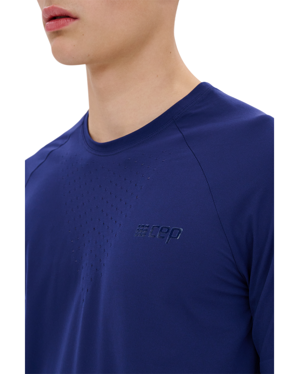 Ultralight Seamless Short Sleeve Shirt, Men, Blue, close-up detail