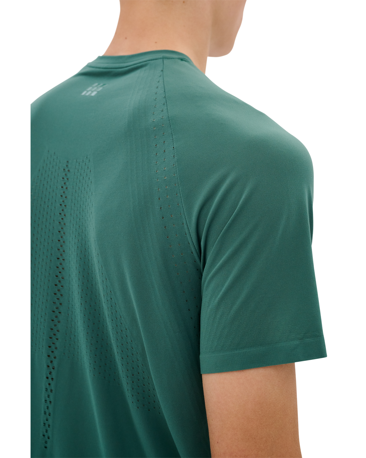 Ultralight Seamless Short Sleeve Shirt, Men, Forest Green, close-up detail