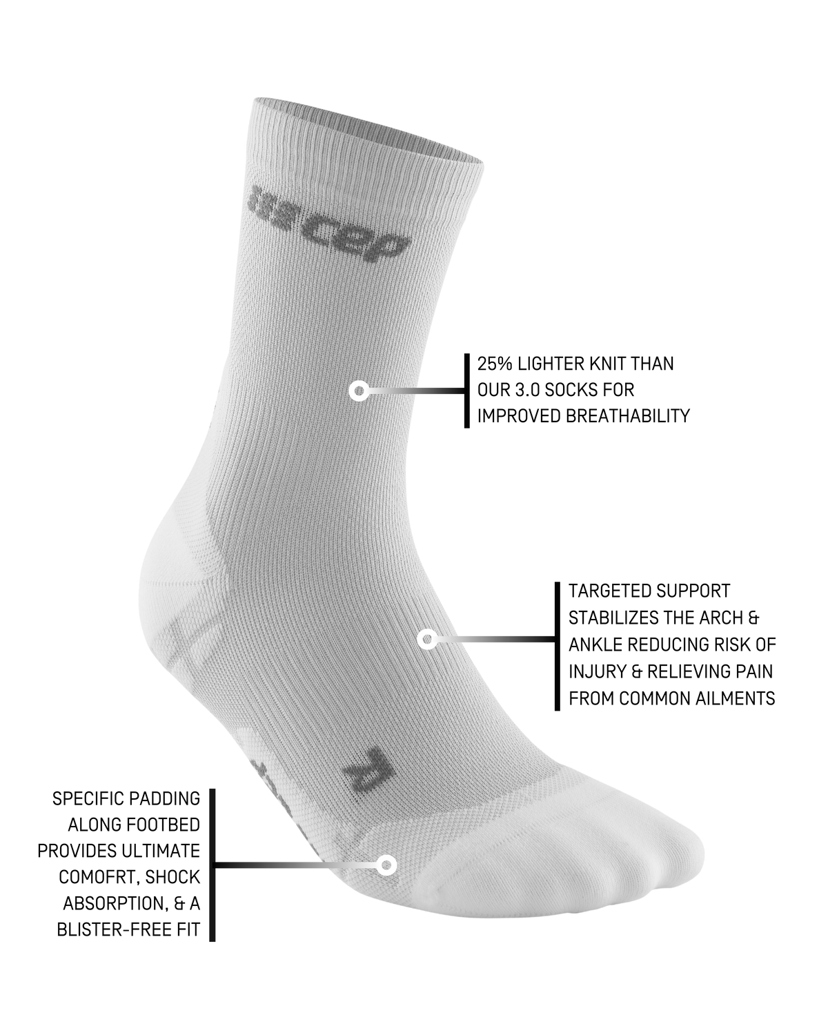 Ultralight Short Compression Socks, Men, Carbon White