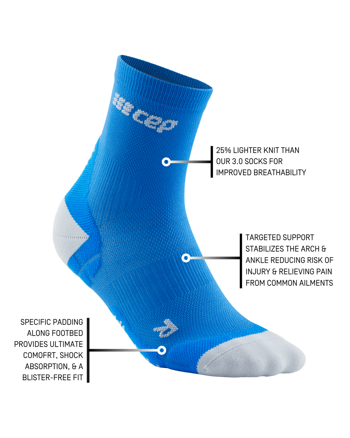 Ultralight Short Compression Socks, Men, Electric Blue/Light Grey