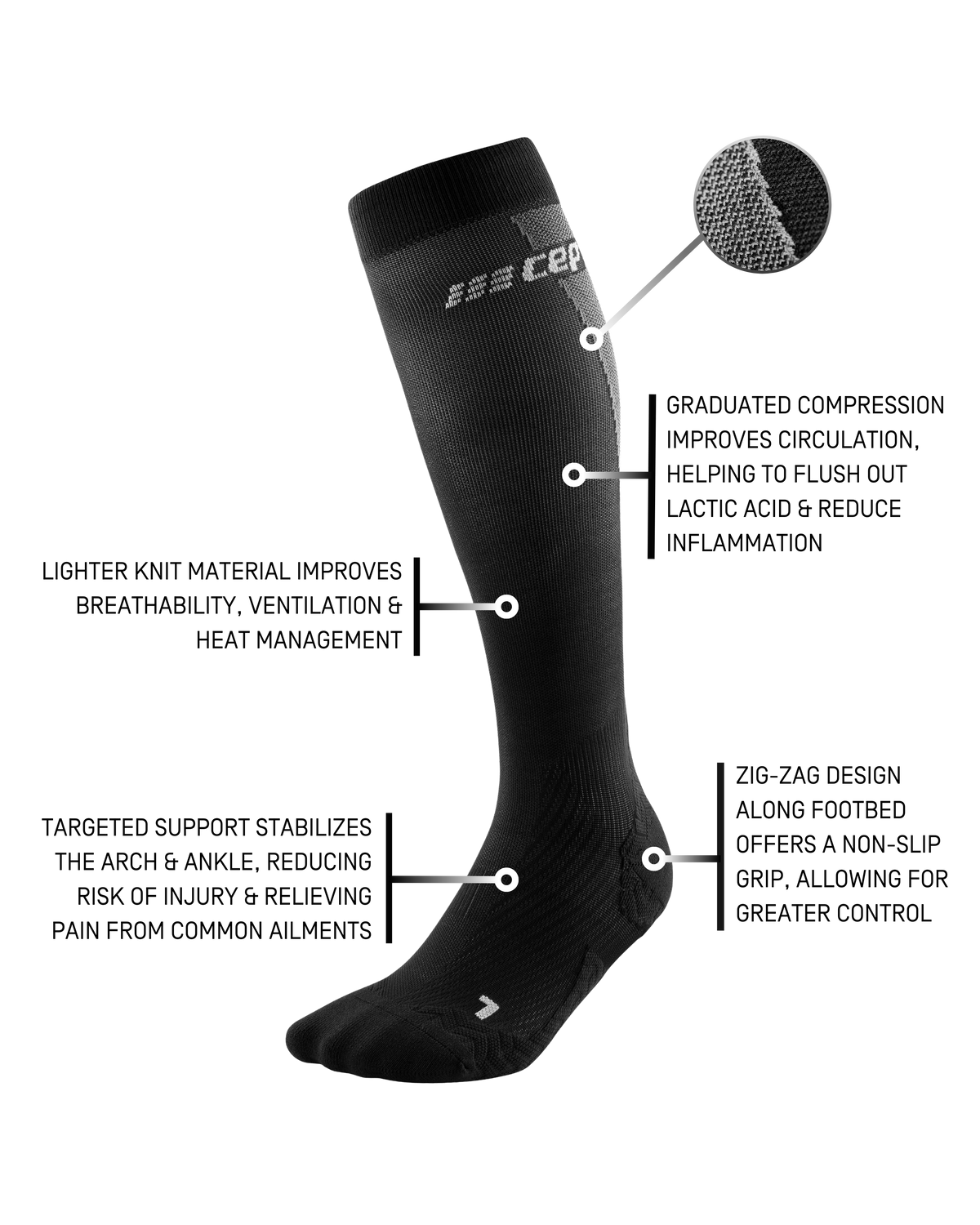 Ultralight Tall Compression Socks, Women, Ultralight Black/Grey