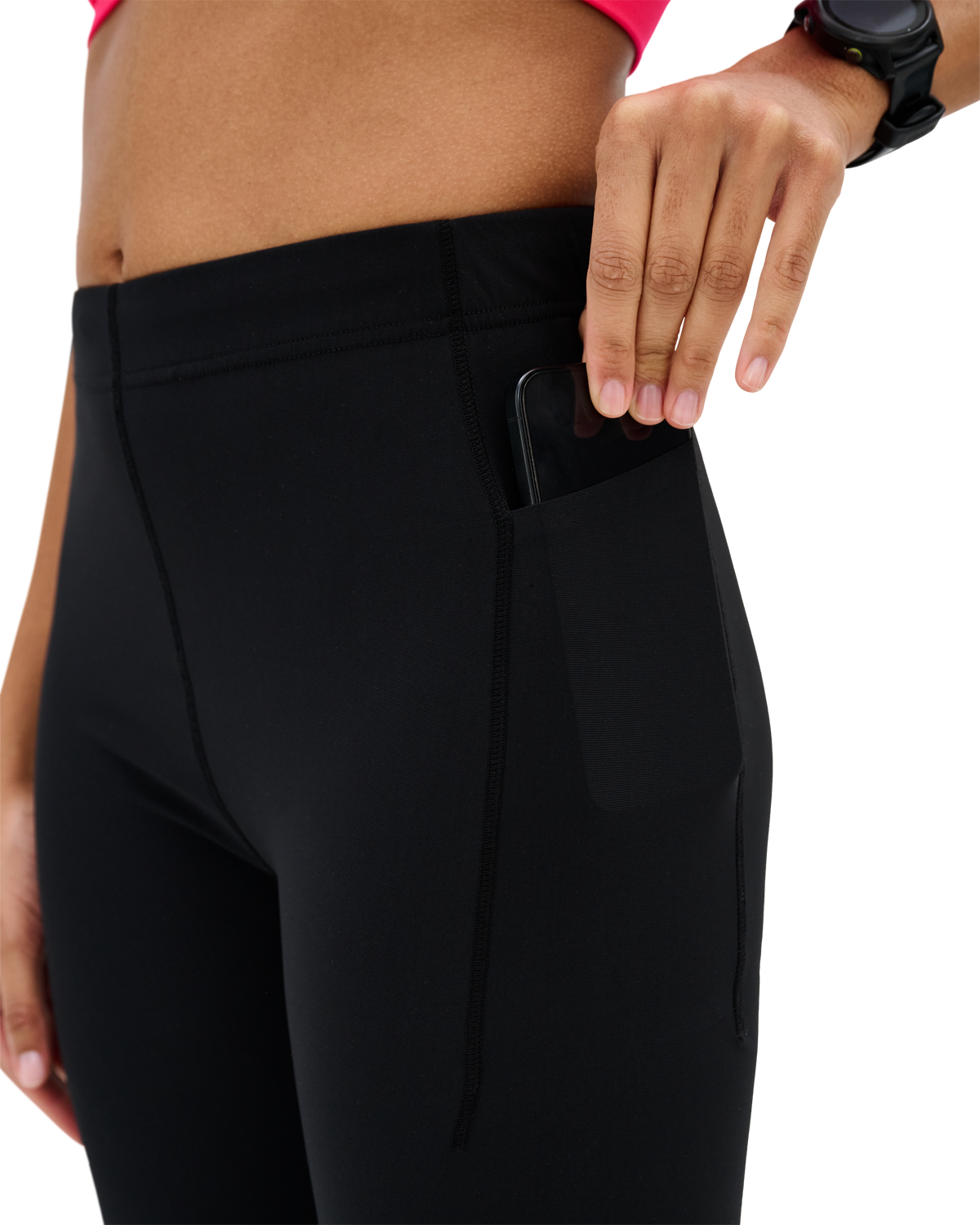 Core Run Compression Tights, Women, Black, close-up detail