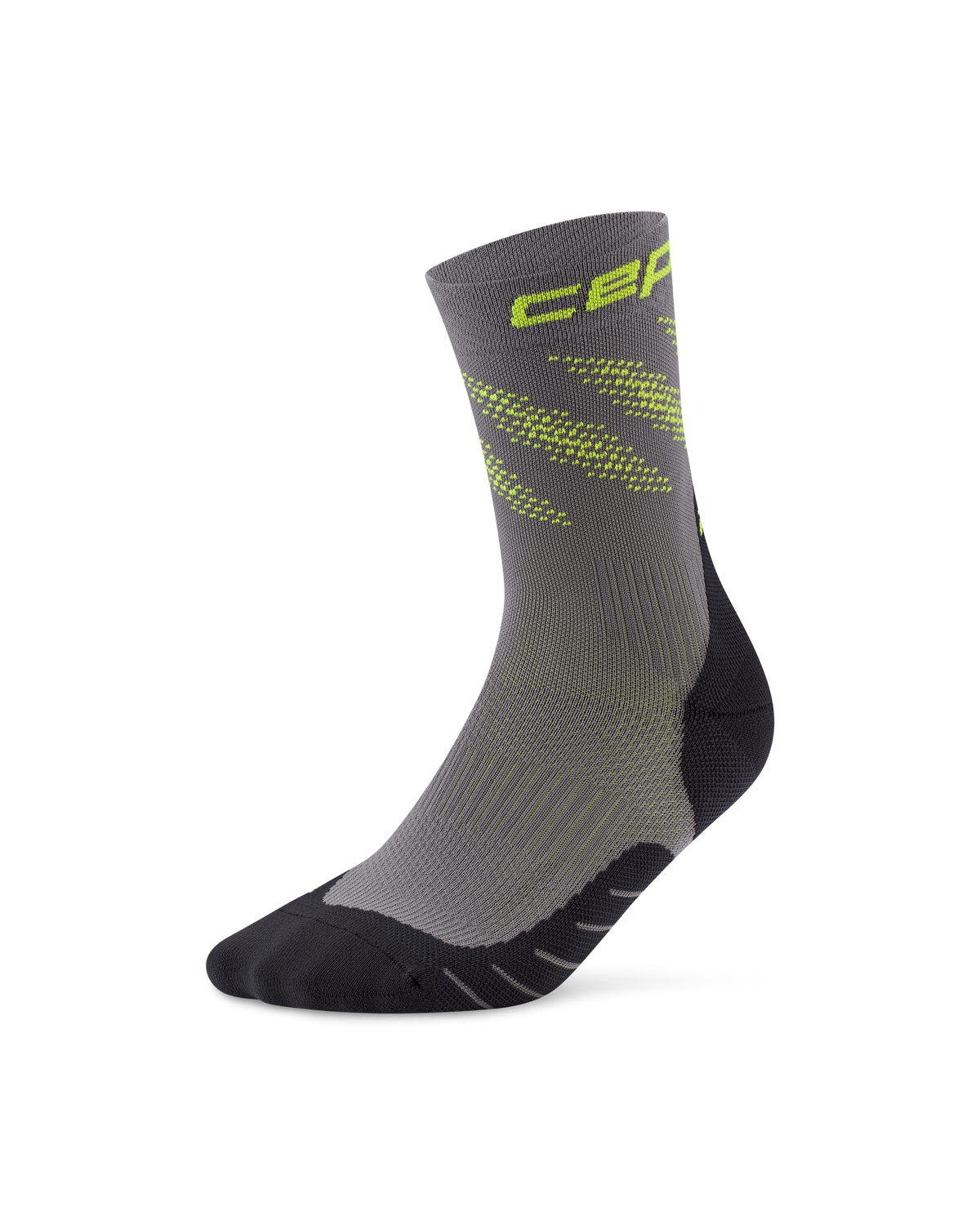 Core Run Elliptic Mid Cut Compression Socks, Dark Grey/Lime