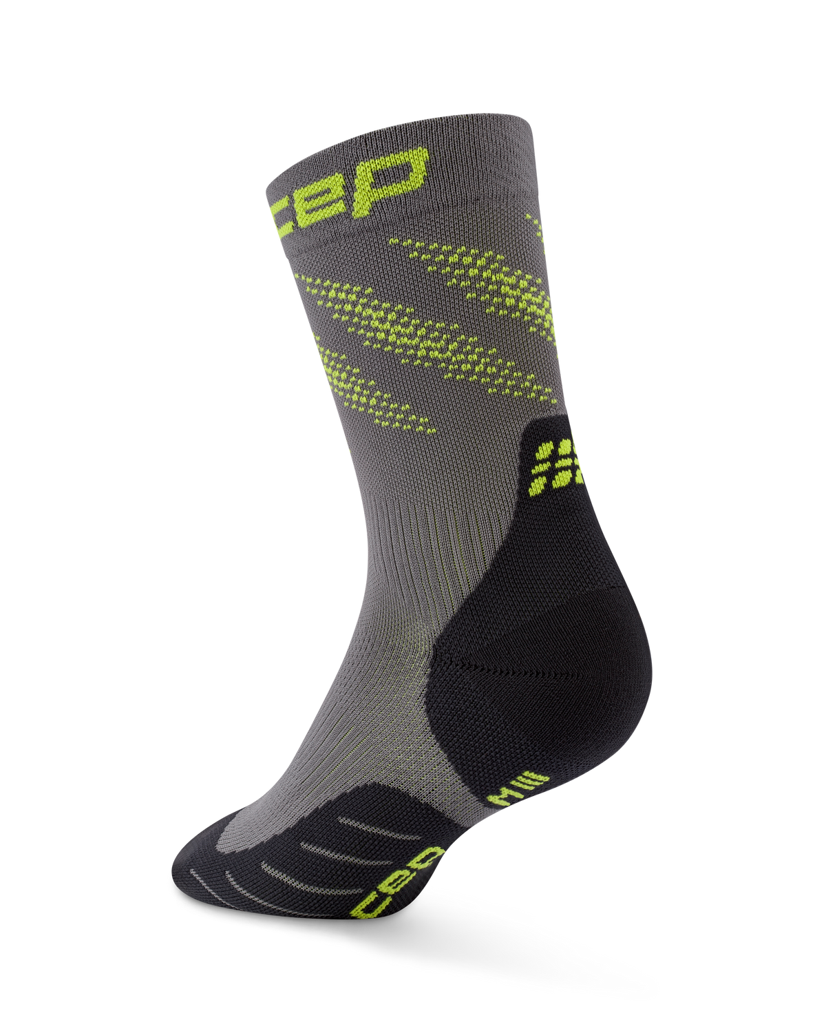 Core Run Elliptic Mid Cut Compression Socks, Dark Grey/Lime