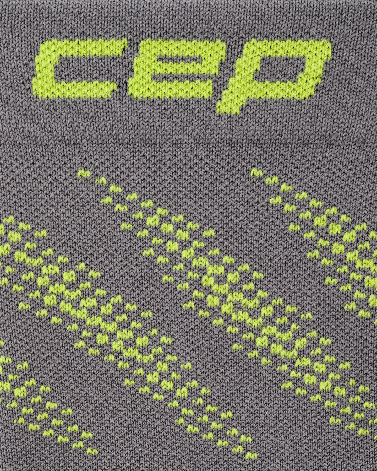 Core Run Elliptic Mid Cut Compression Socks, Dark Grey/Lime, close-up detail