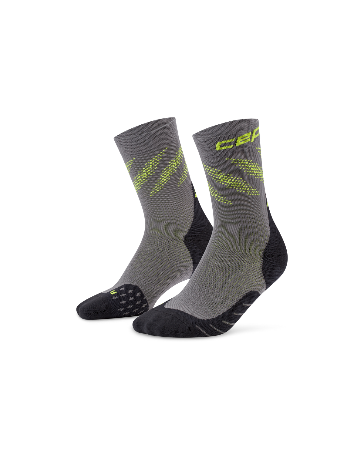 Core Run Elliptic Mid Cut Compression Socks, Dark Grey/Lime
