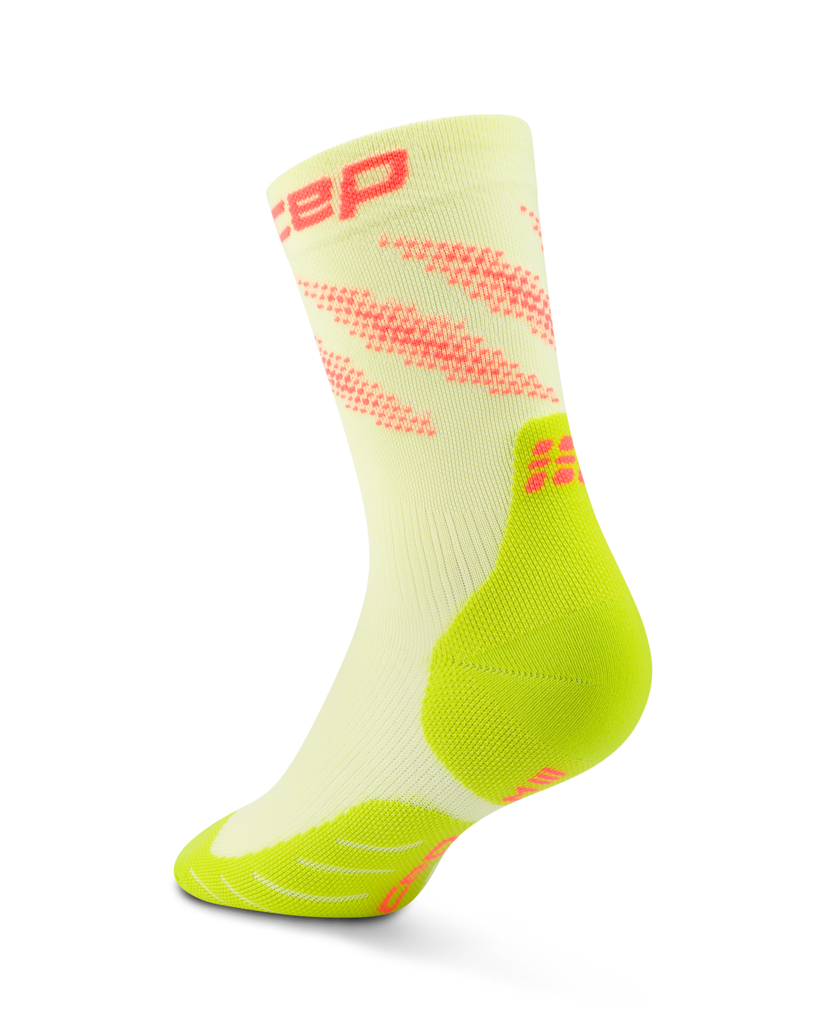 Core Run Elliptic Mid Cut Compression Socks, Lime/Neon Coral