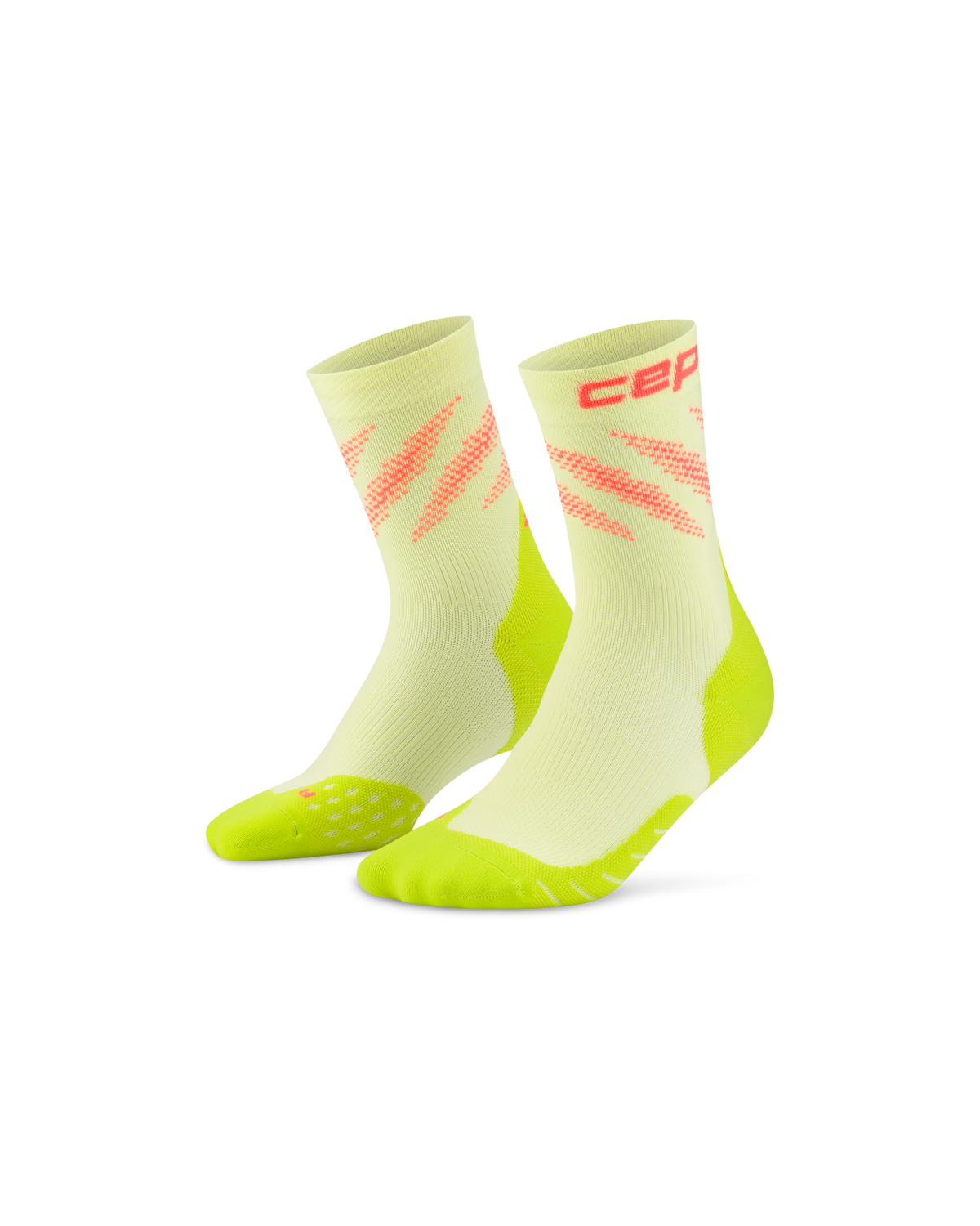 Core Run Elliptic Mid Cut Compression Socks, Lime/Neon Coral