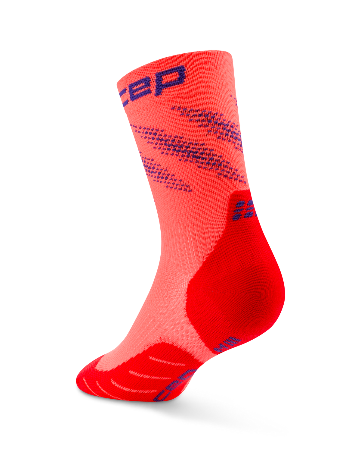 Core Run Elliptic Mid Cut Compression Socks, Neon Coral/Purple