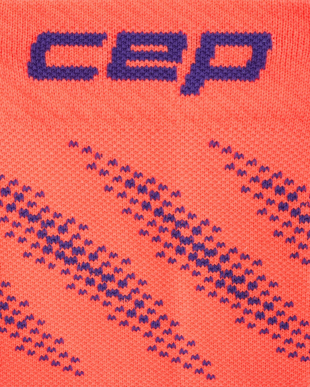 Core Run Elliptic Mid Cut Compression Socks, Neon Coral/Purple, close-up detail
