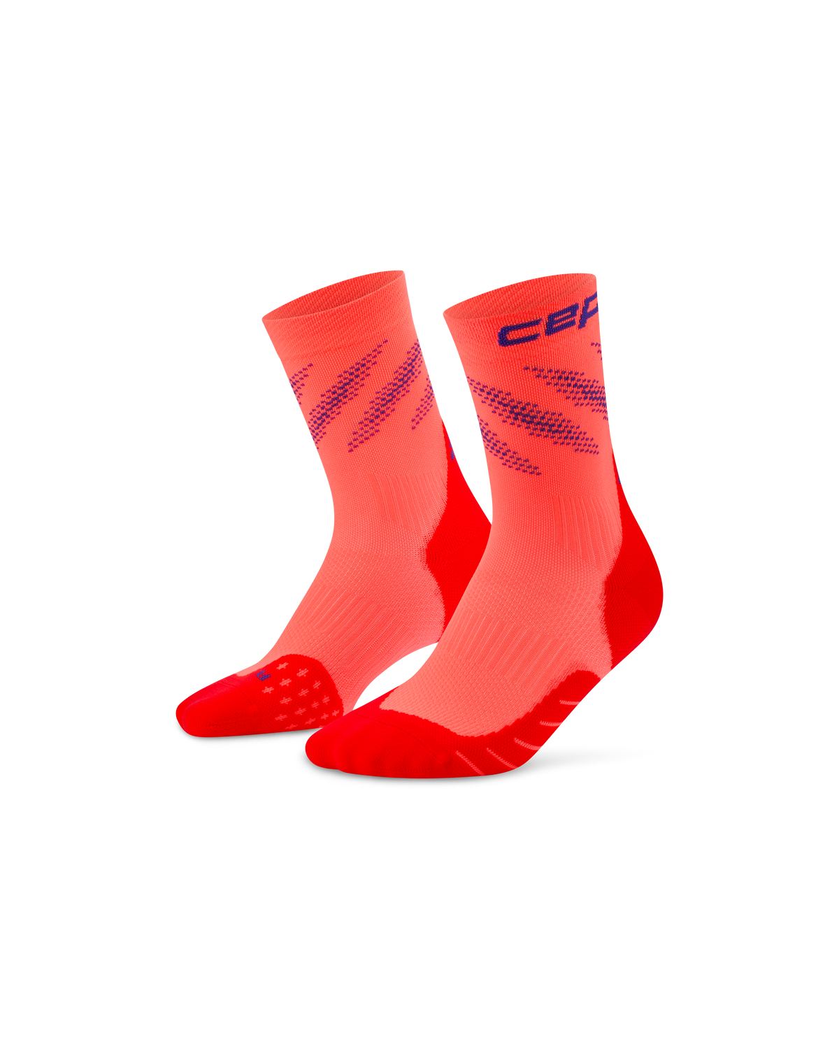 Core Run Elliptic Mid Cut Compression Socks, Neon Coral/Purple