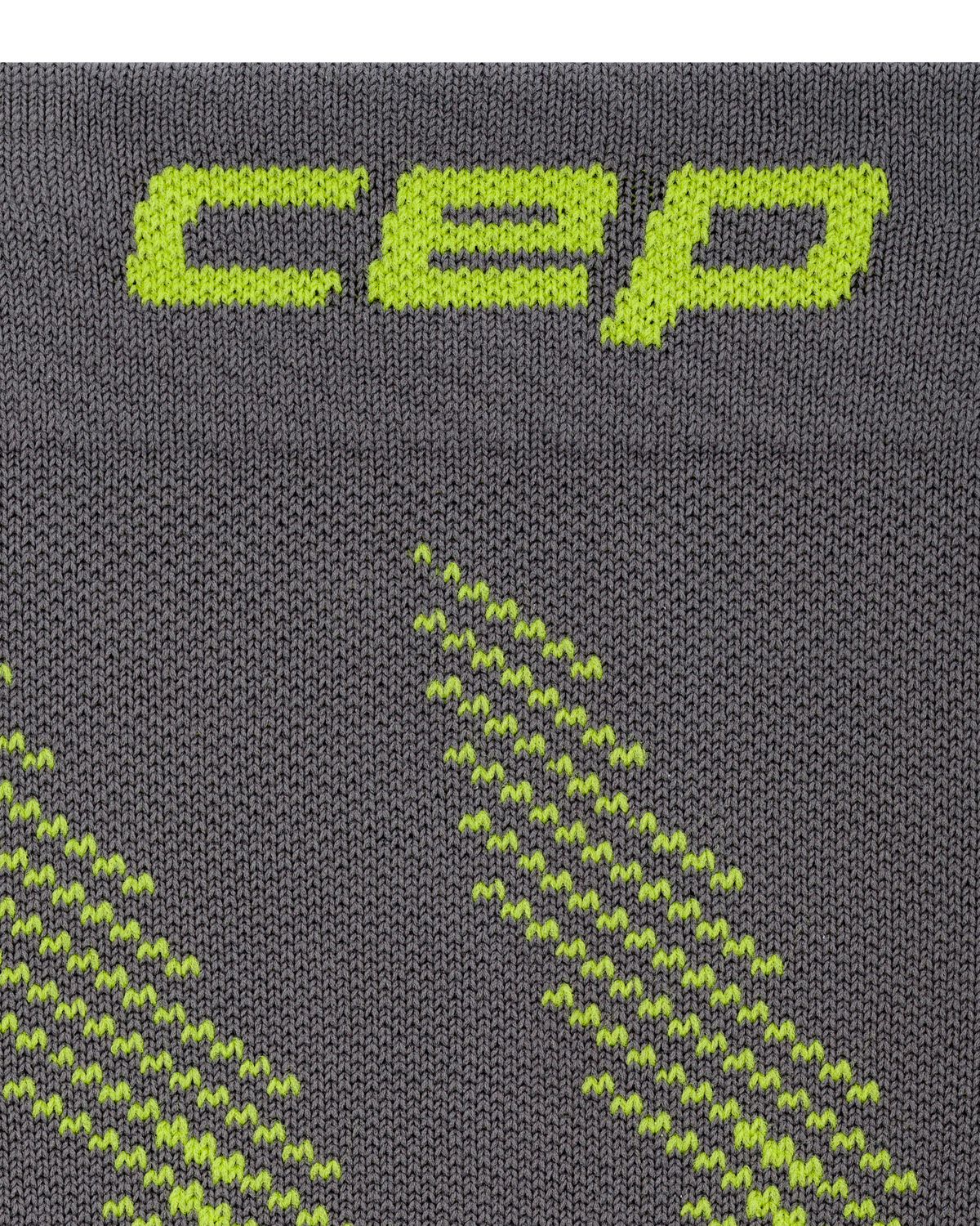 Core Run Elliptic Tall Compression Socks, Men, Dark Grey/Lime, close-up detail