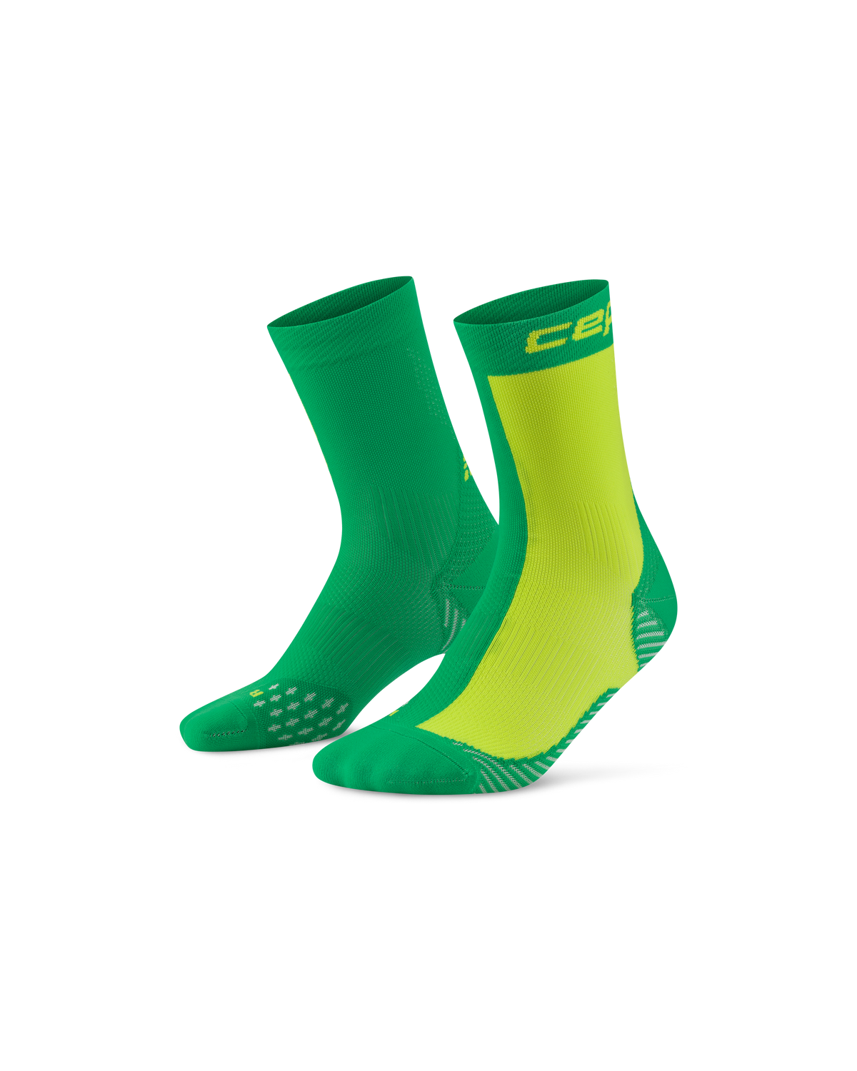 Core Run Half & Half Mid Cut Compression Socks, Half/Half - Green/Lime