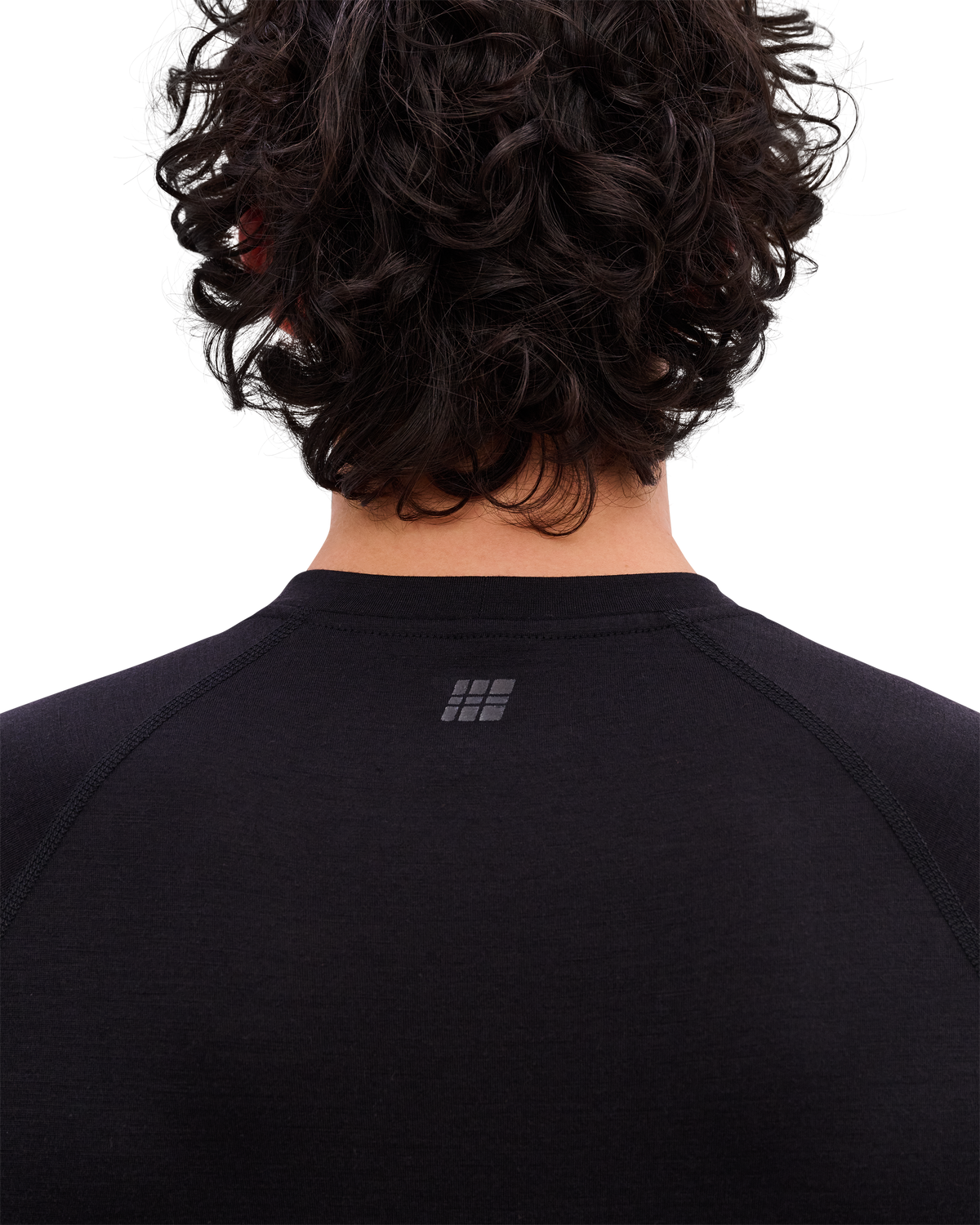 Core Run Merino Long Sleeve Base Shirt, Men, Black, close-up detail
