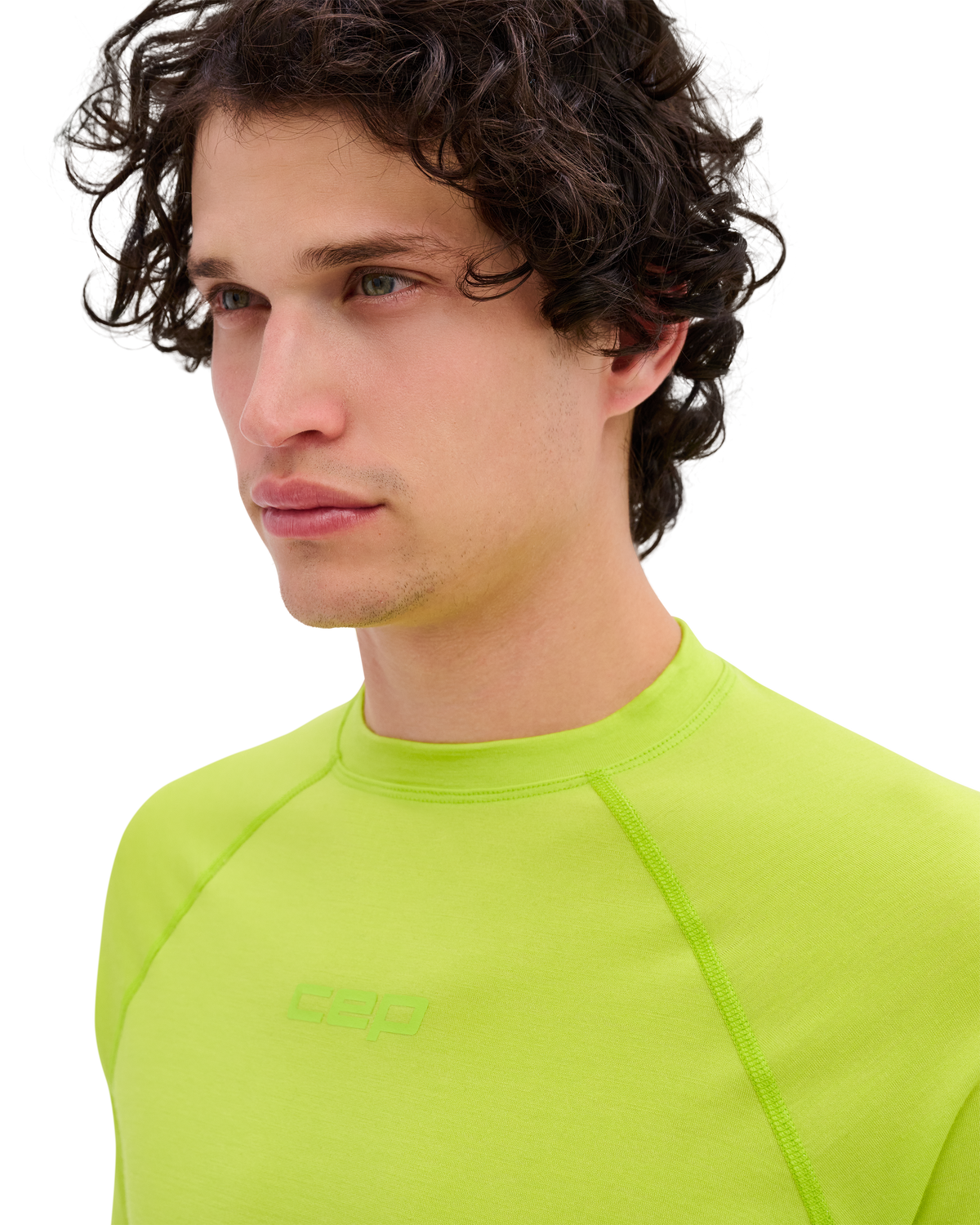 Core Run Merino Long Sleeve Base Shirt, Men, Lime, close-up detail
