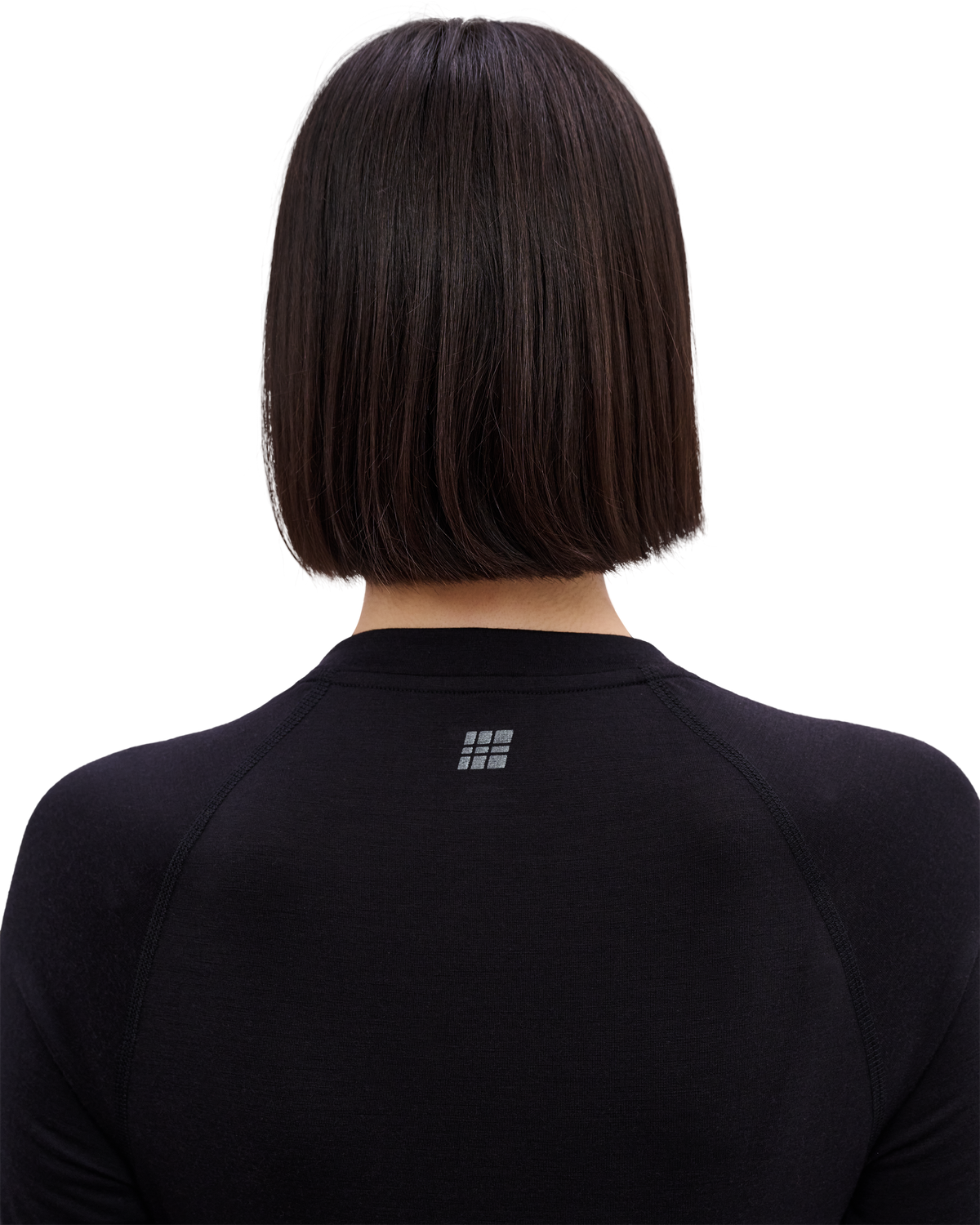Core Run Merino Long Sleeve Base Shirt, Women, Black, close-up detail