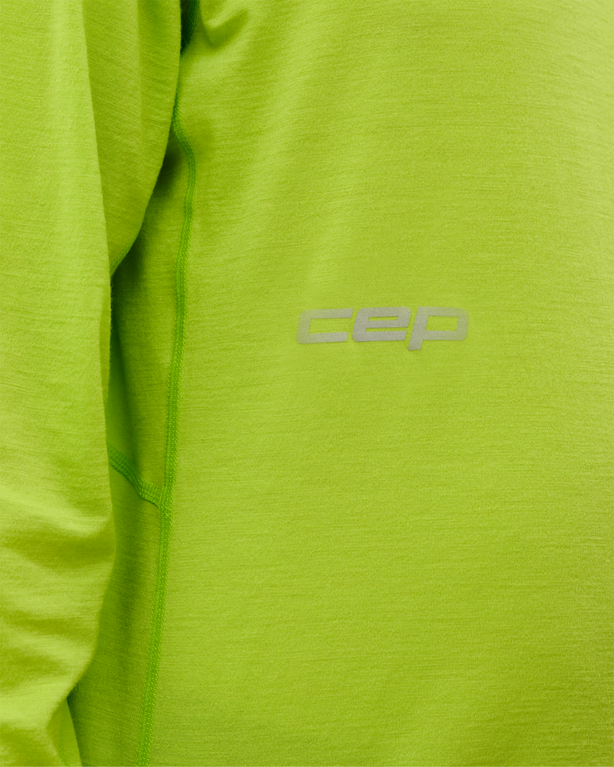 Core Run Merino Long Sleeve Shirt, Men, Lime, close-up detail