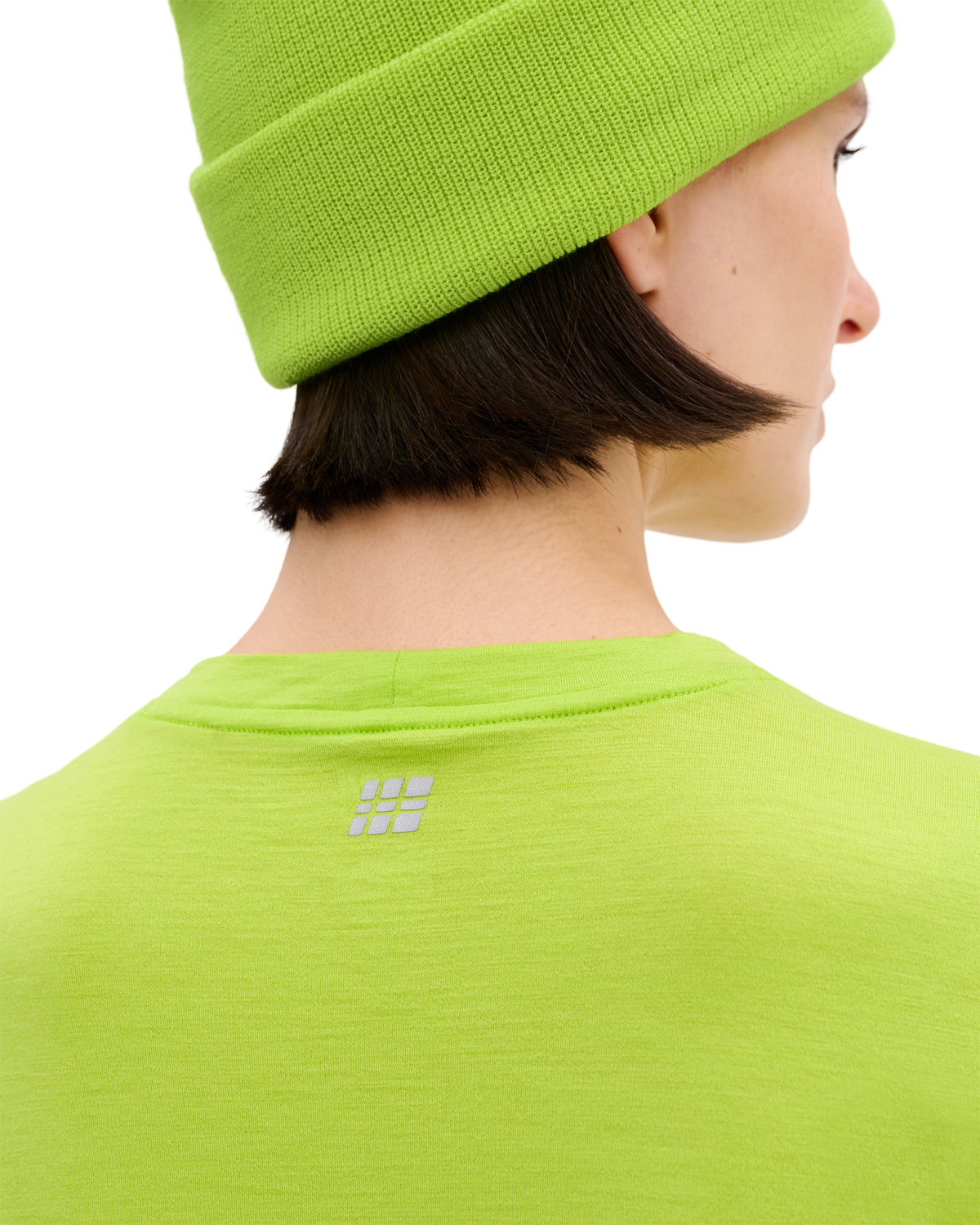 Core Run Merino Long Sleeve Shirt, Women, Lime, close-up detail