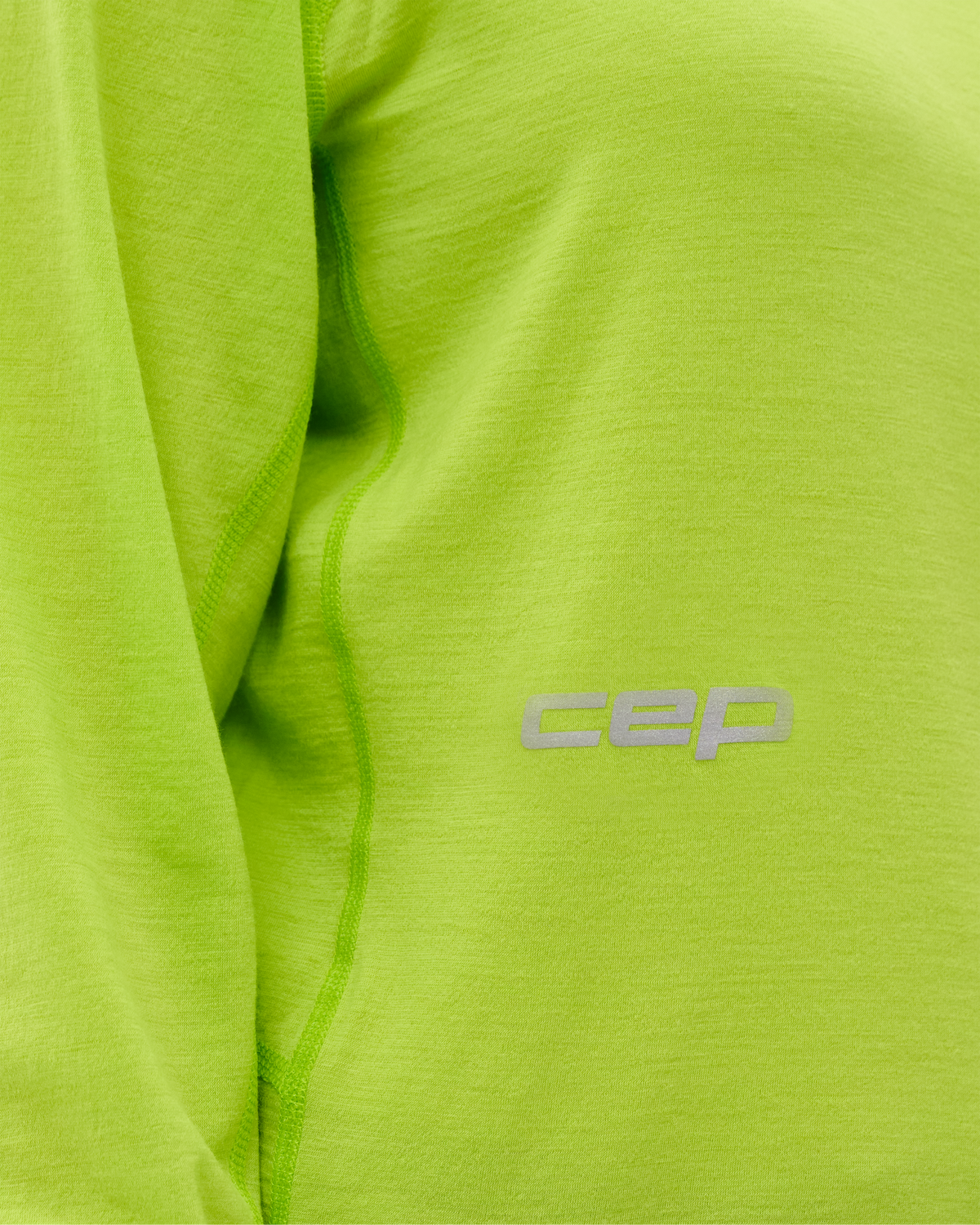 Core Run Merino Long Sleeve Shirt, Women, Lime, close-up detail