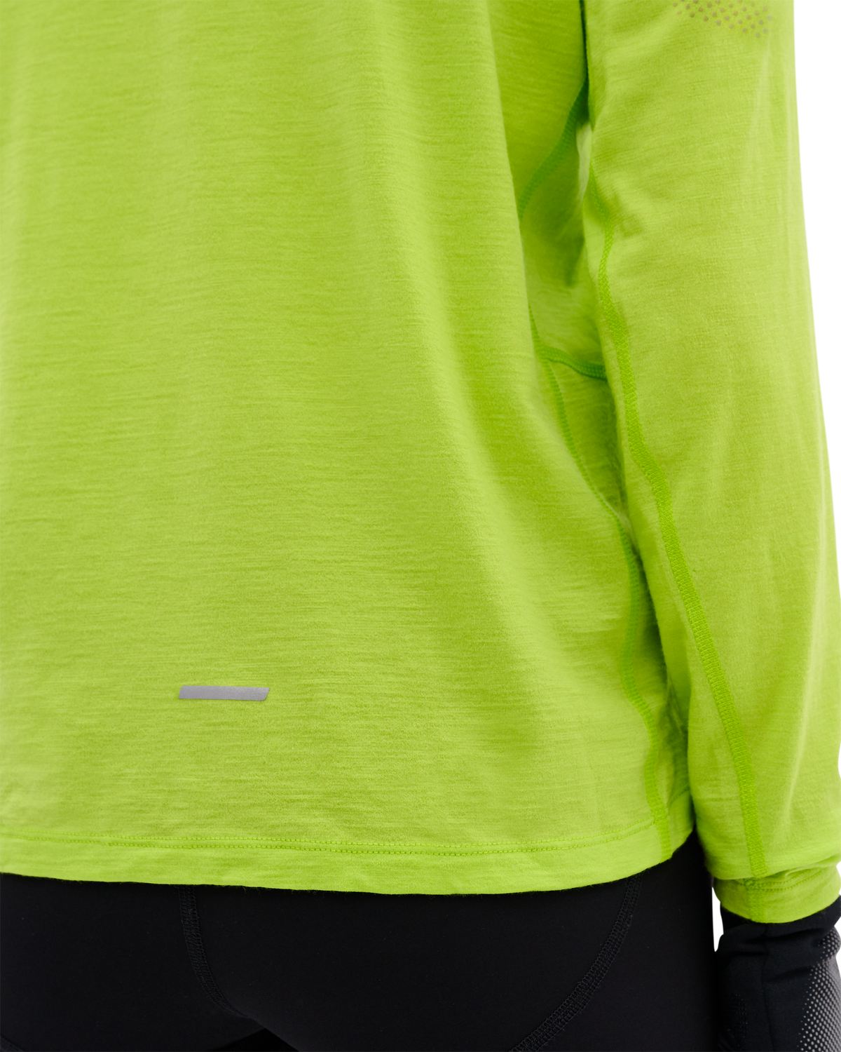 Core Run Merino Long Sleeve Shirt, Women, Lime, close-up detail