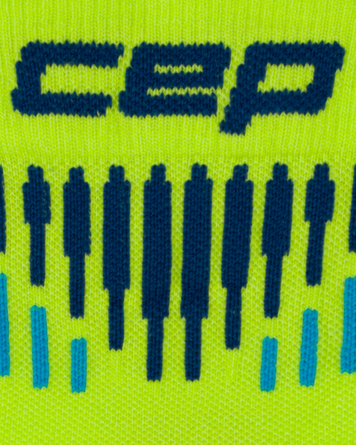 Core Run Merino Mid Cut Compression Socks, Lime/Blue, close-up detail