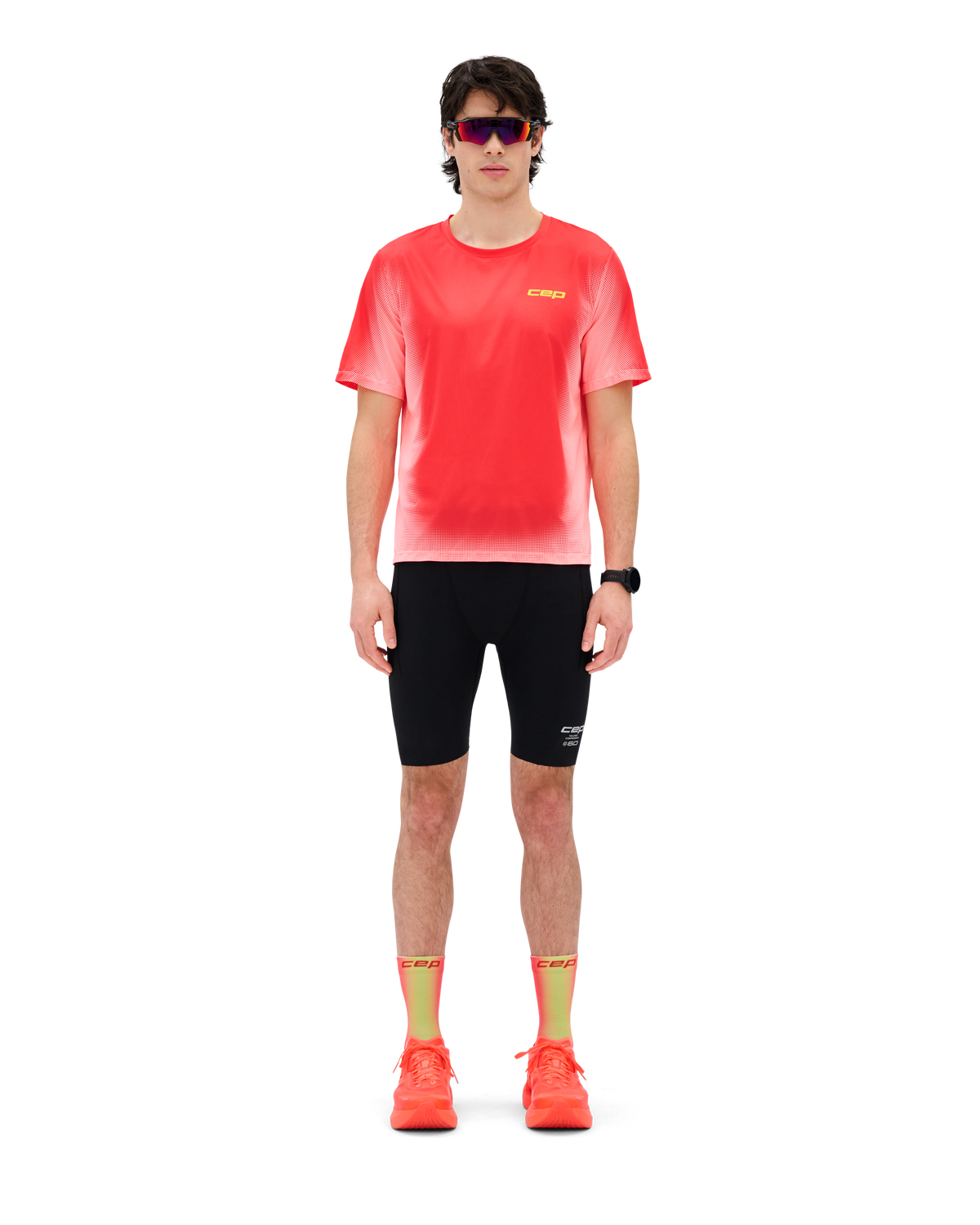 Core Run Short Sleeve Shirt, Men, Neon Coral Fade