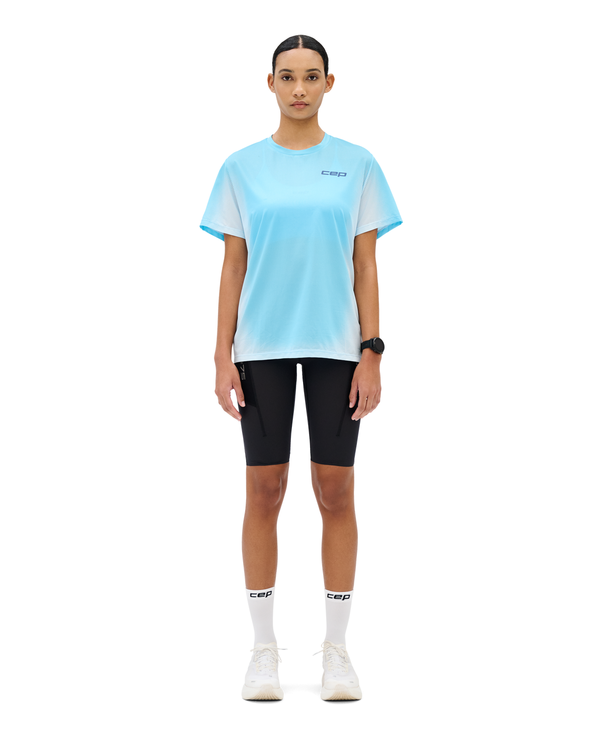 Core Run Short Sleeve Shirt, Women, Light Blue Fade
