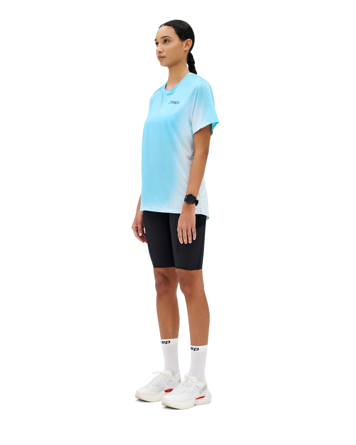 Core Run Short Sleeve Shirt, Women, Light Blue Fade