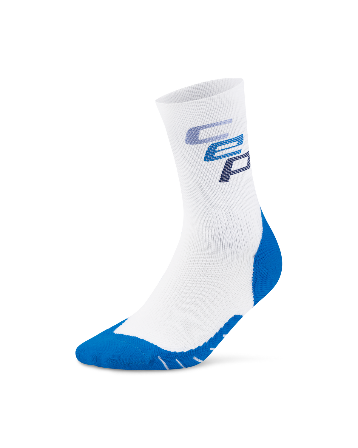 Core Run Steps Mid Cut Compression Socks, White/Blue CEP