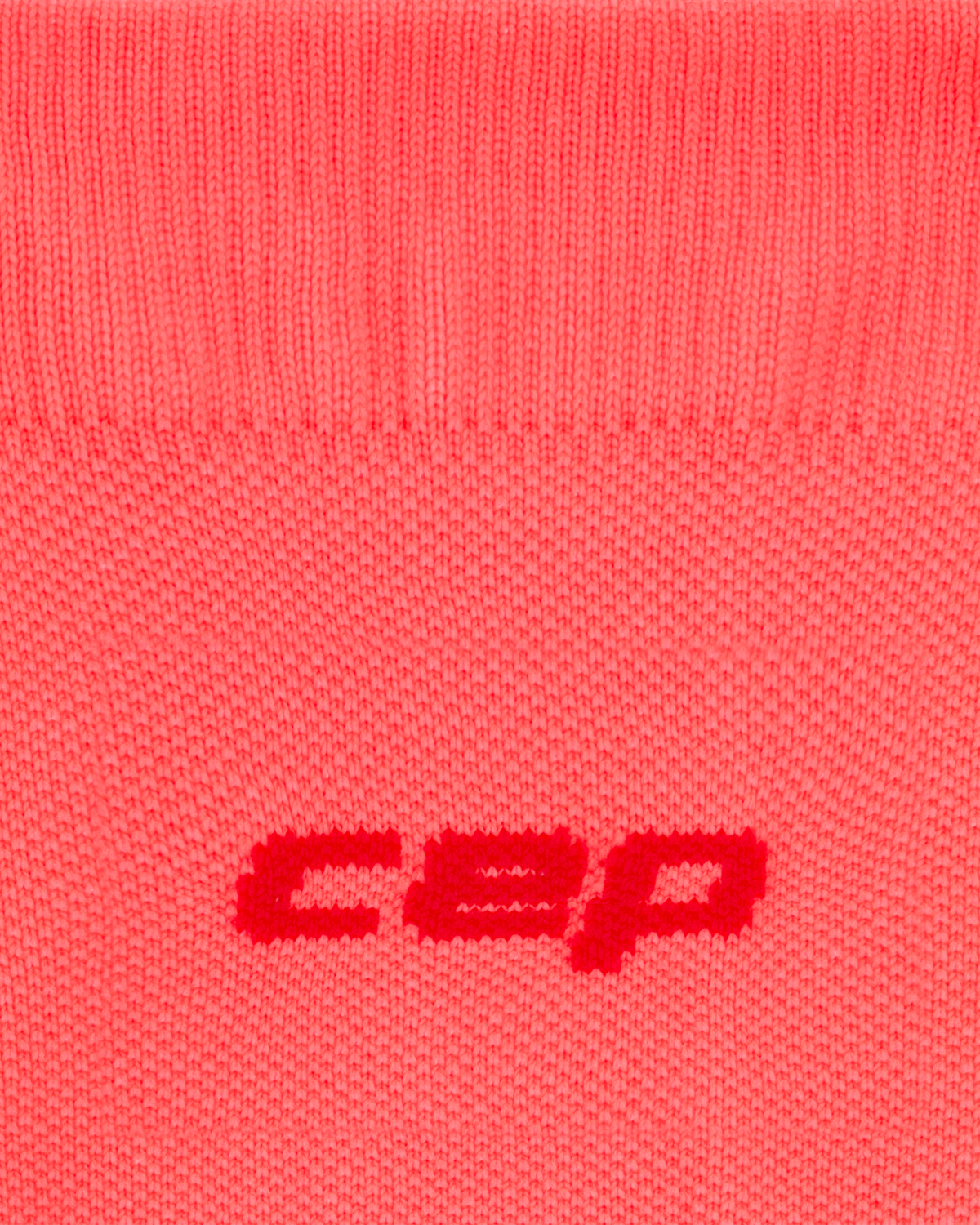 Core Run Ultralight Mid Cut Compression Socks, Neon Coral/Red, close-up detail