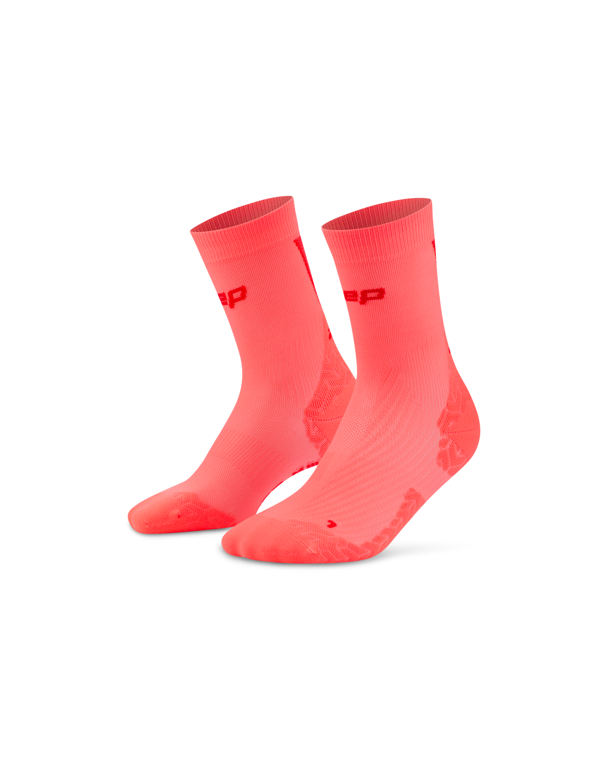 Core Run Ultralight Mid Cut Compression Socks, Neon Coral/Red