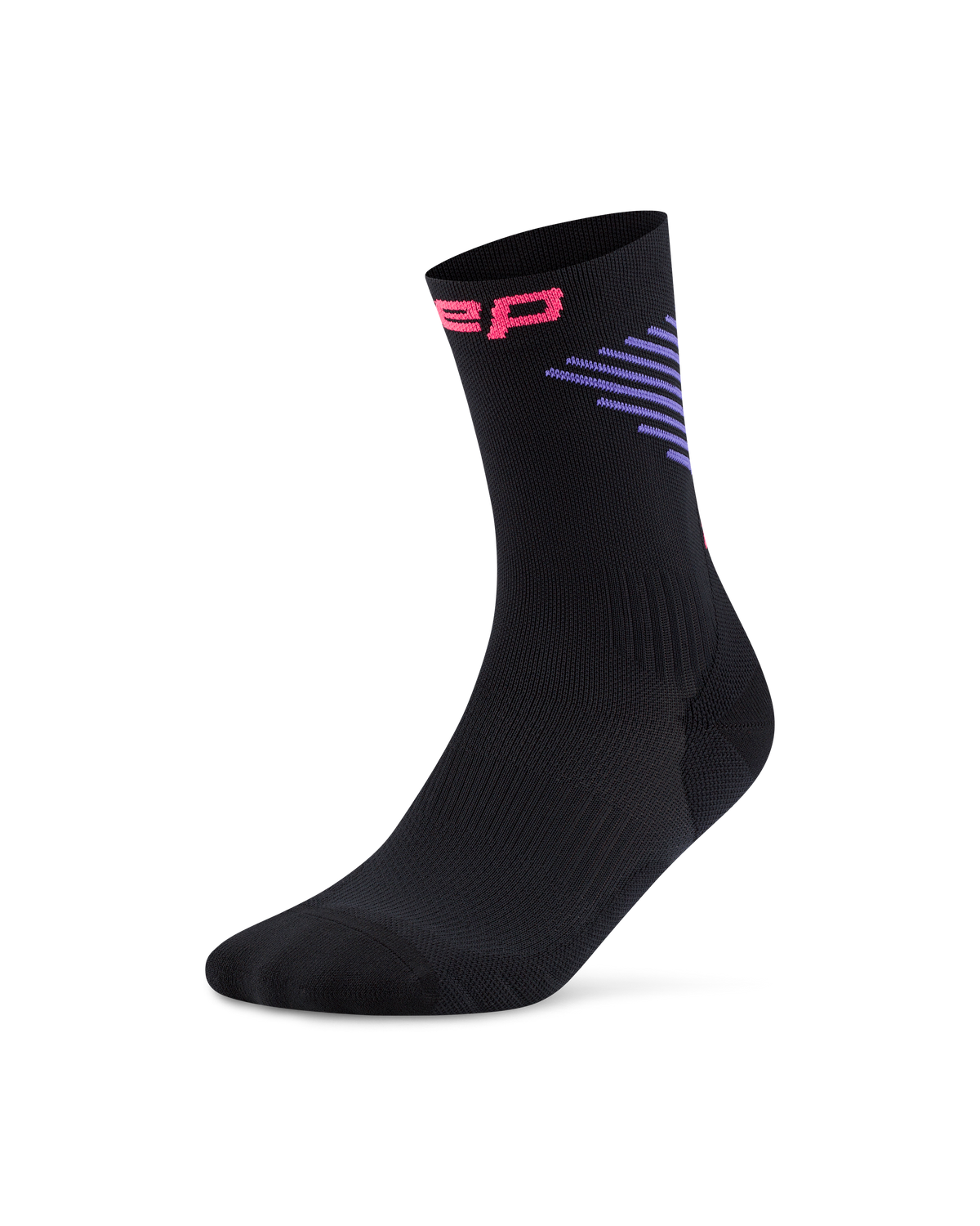 Core Run Vertical Mid Cut Compression Socks, Black/Lilac/Pink