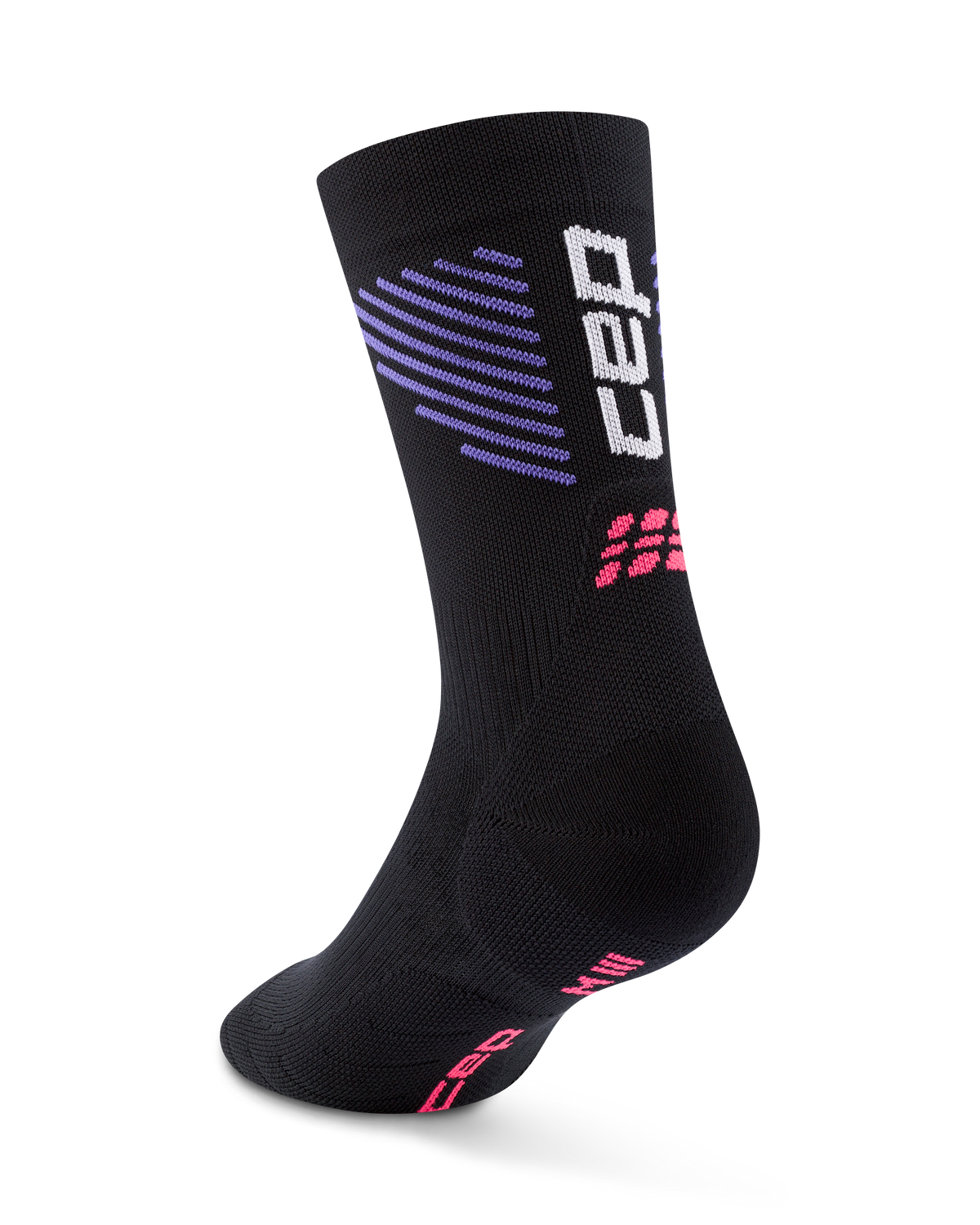 Core Run Vertical Mid Cut Compression Socks, Black/Lilac/Pink