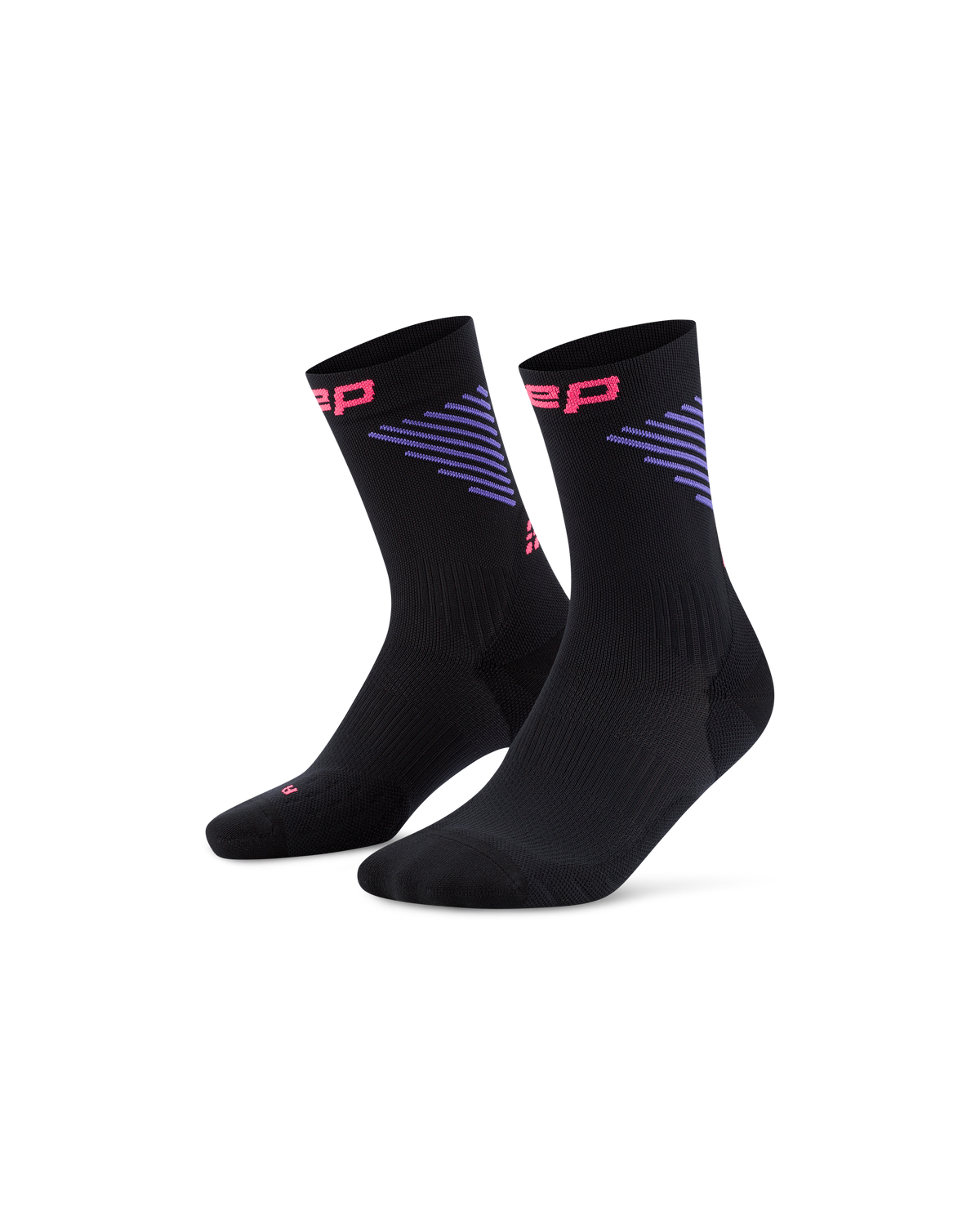 Core Run Vertical Mid Cut Compression Socks, Black/Lilac/Pink
