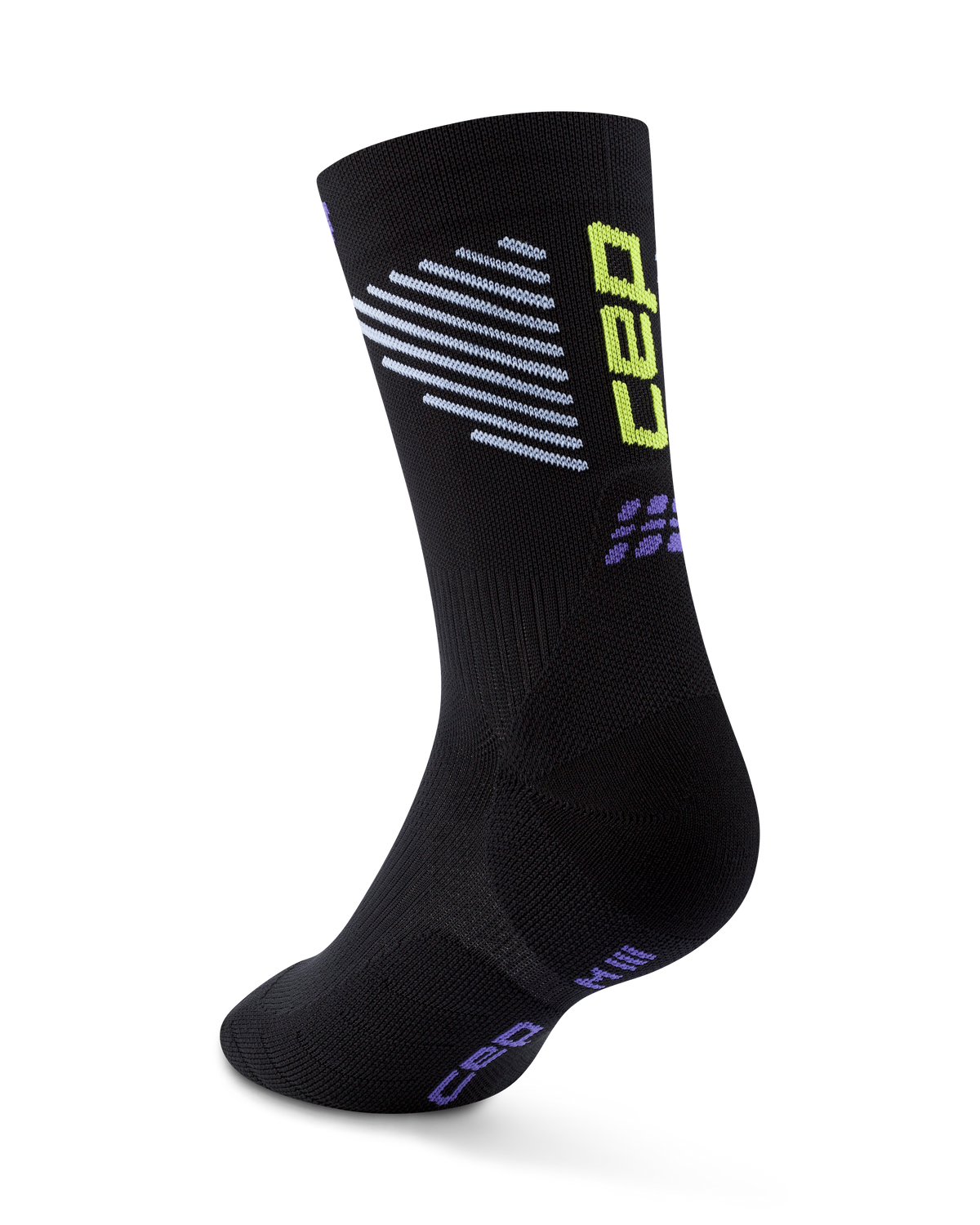 Core Run Vertical Mid Cut Compression Socks, Black/Lime/Purple