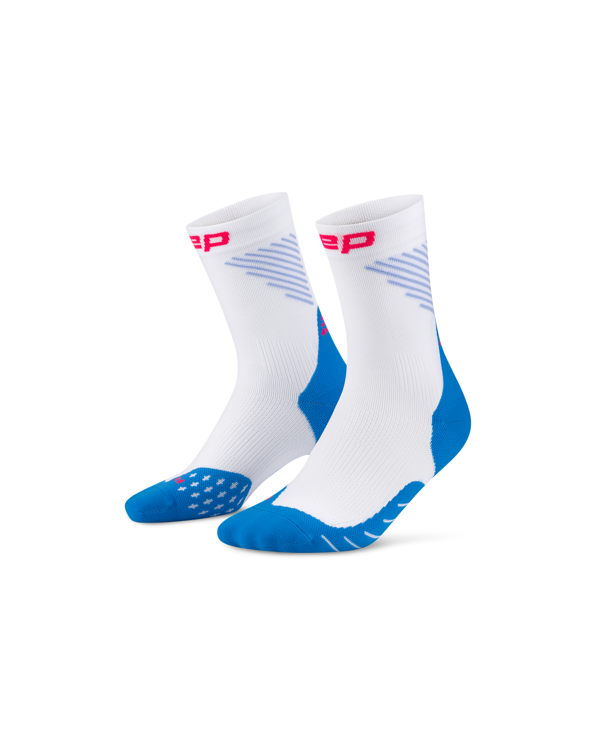 Core Run Vertical Mid Cut Compression Socks, White/Blue/Pink