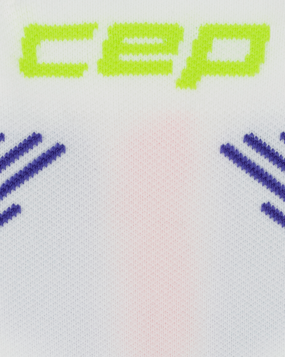 Core Run Vertical Mid Cut Compression Socks, White/Lilac/Lime, close-up detail