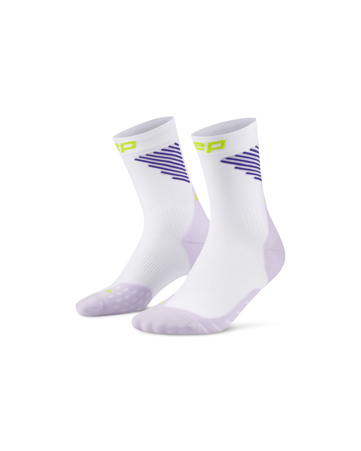 Core Run Vertical Mid Cut Compression Socks, White/Lilac/Lime