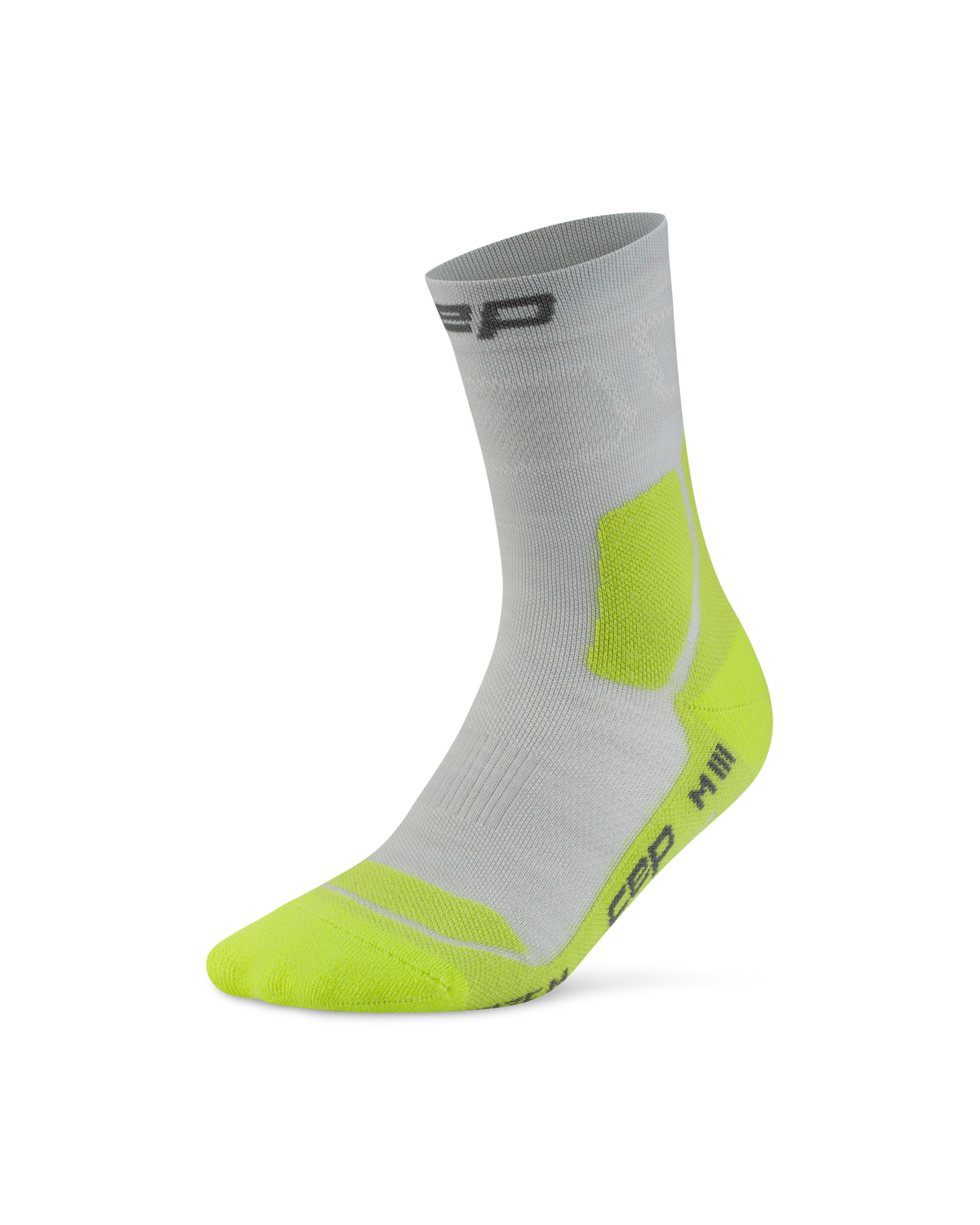 Hiking Light Cushion Mid Cut Compression Socks, Light Grey/Acid Lime