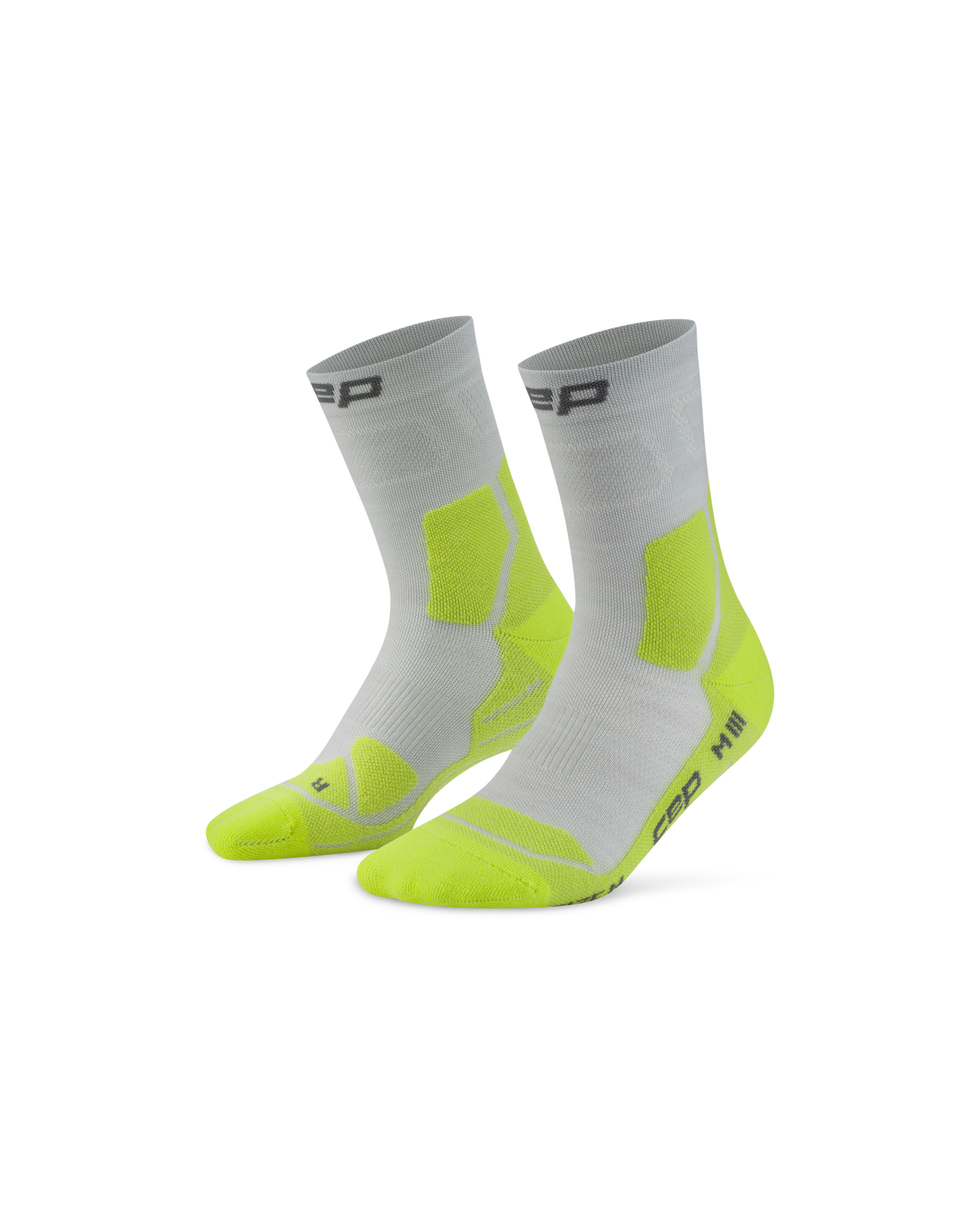 Hiking Light Cushion Mid Cut Compression Socks, Light Grey/Acid Lime