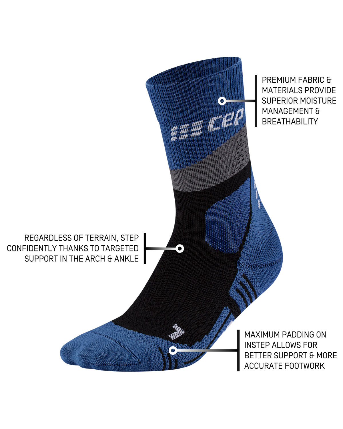 Hiking Max Cushion Mid Cut Compression Socks, Women, Grey/Blue