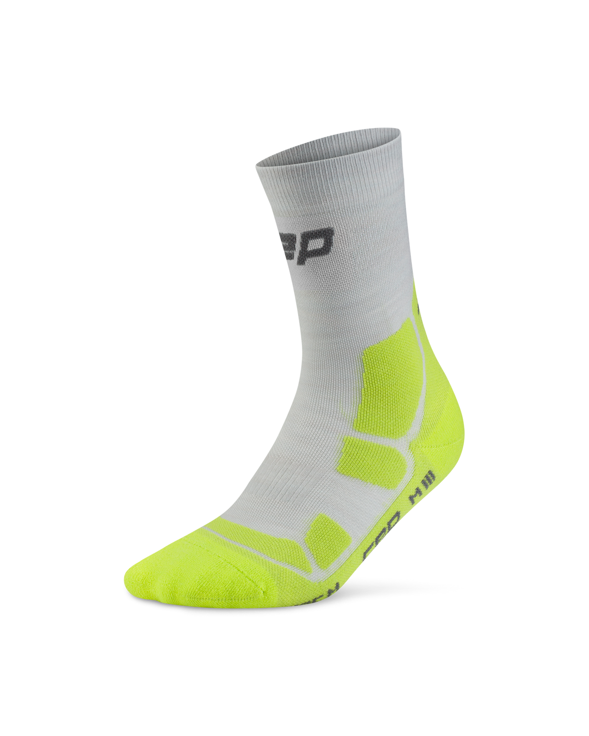 Hiking Mid Cushion Mid Cut Compression Socks, Light Grey/Acid Lime