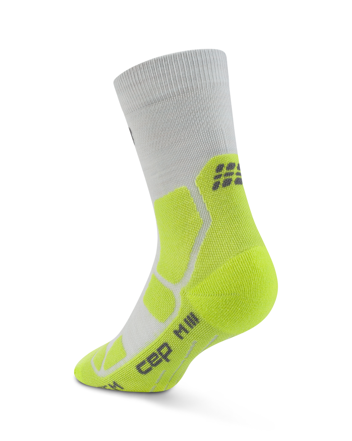 Hiking Mid Cushion Mid Cut Compression Socks, Light Grey/Acid Lime
