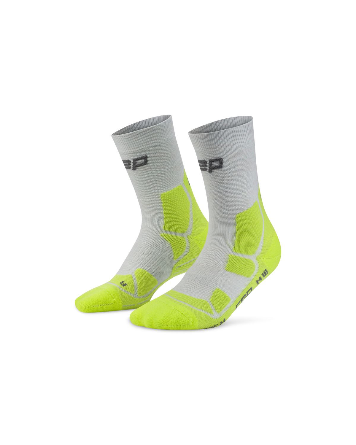 Hiking Mid Cushion Mid Cut Compression Socks, Light Grey/Acid Lime