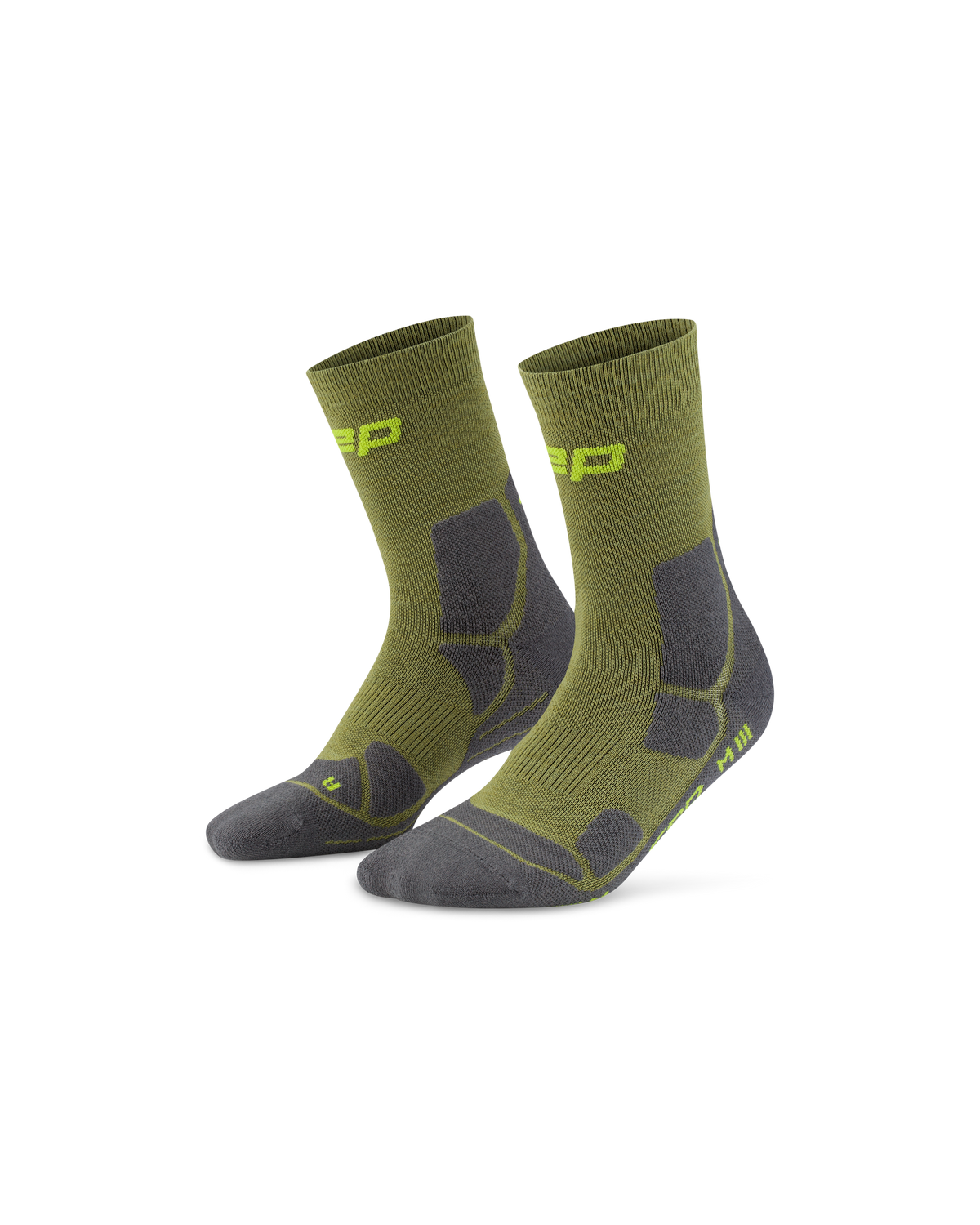 Hiking Mid Cushion Mid Cut Compression Socks, Olive/Grey
