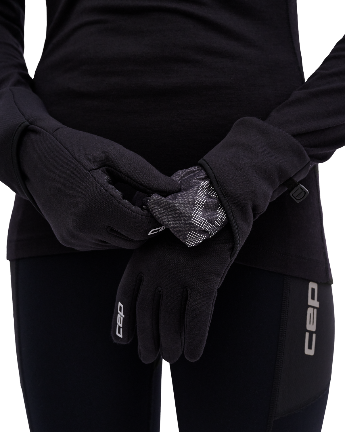Pro Run 2-in-1 Gloves, Black, close-up detail