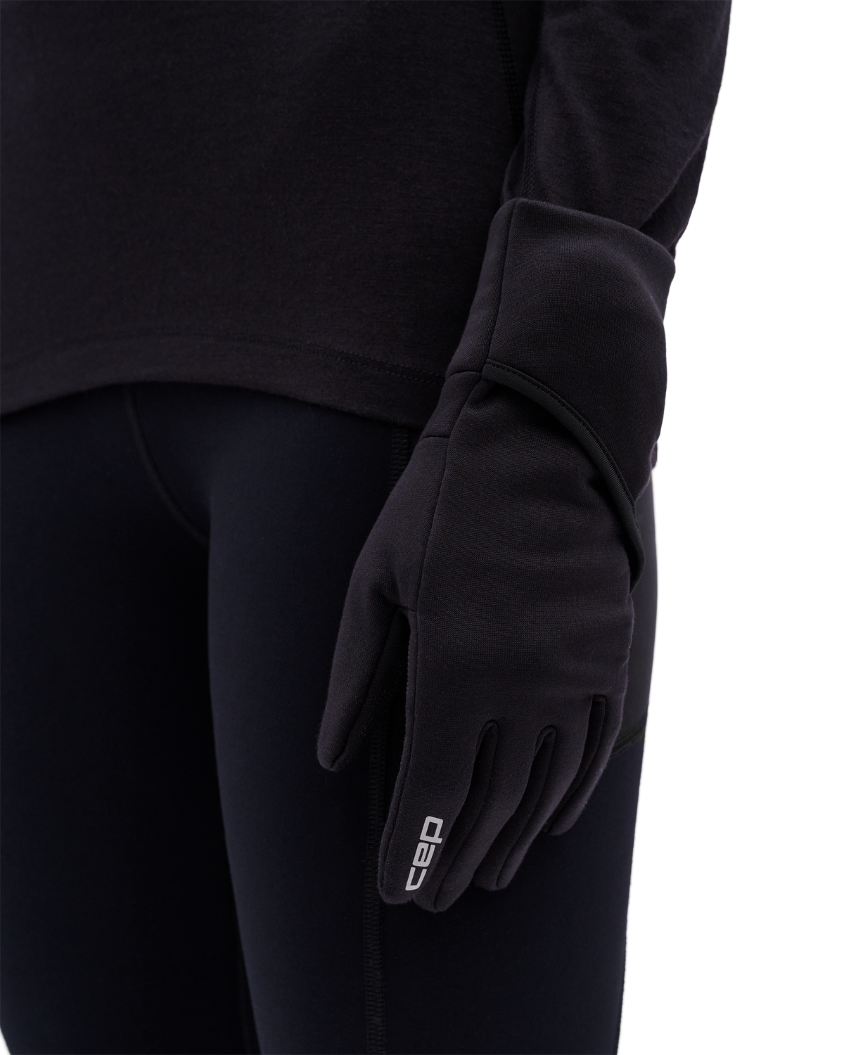 Pro Run 2-in-1 Gloves, Black, close-up detail