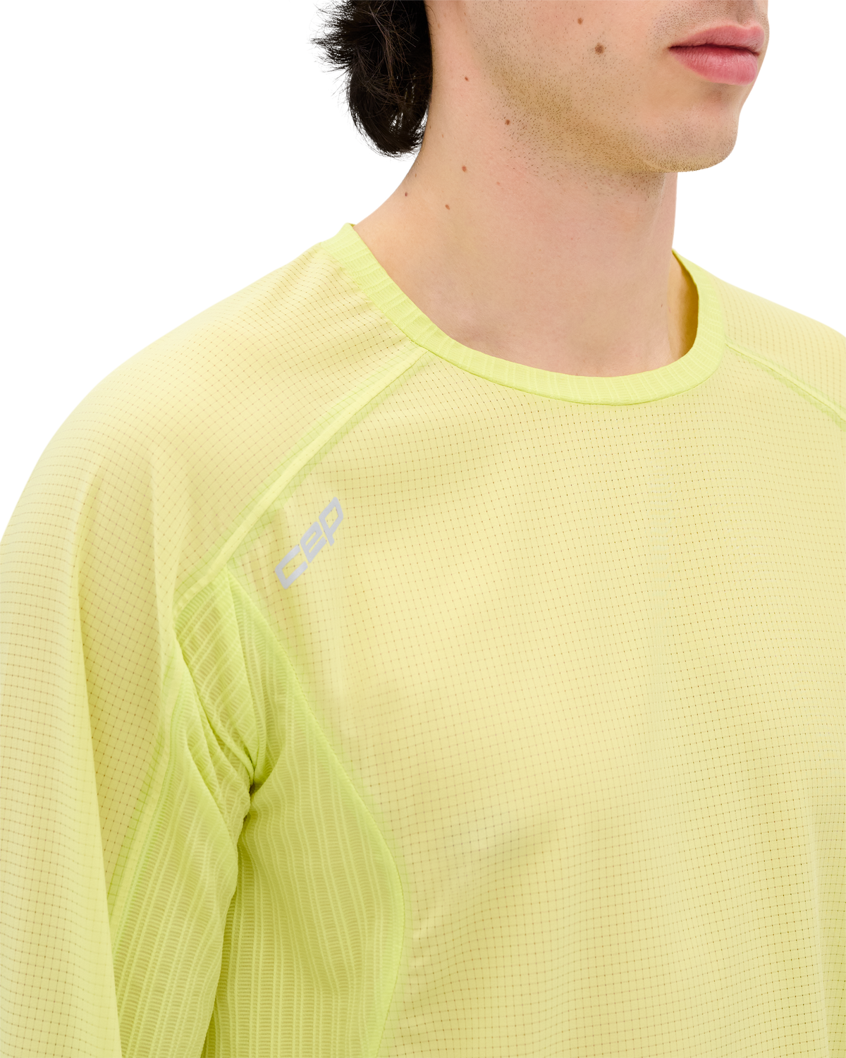 Pro Run Ultralight Long Sleeve Tech Shirt, Men, Lime, close-up detail